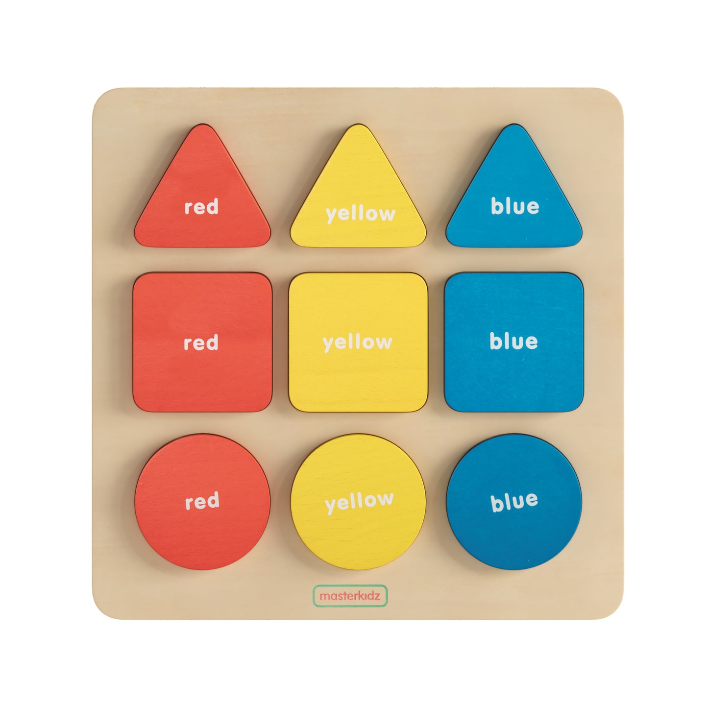 Bright Beginnings Commercial Grade Birch Plywood STEM Basic Shapes and Colors Puzzle Board, Natural/Multicolor Beech MK-MK00590-GG
