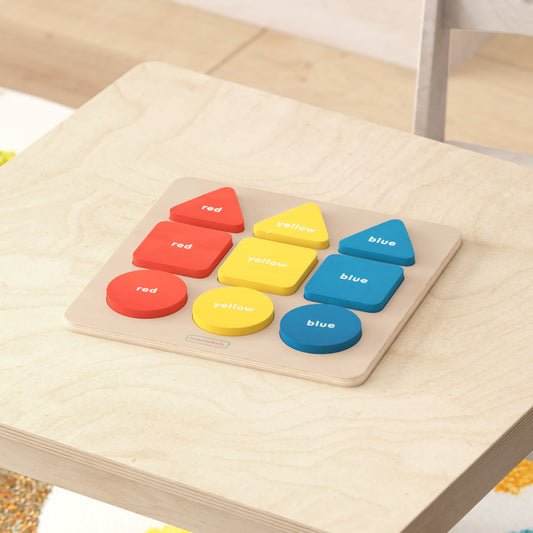 Bright Beginnings Commercial Grade Birch Plywood STEM Basic Shapes and Colors Puzzle Board, Natural/Multicolor Beech