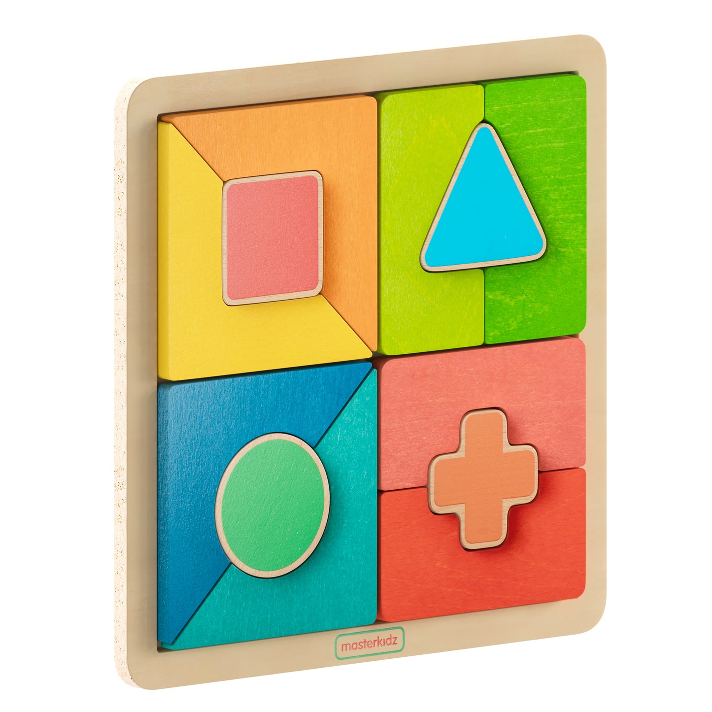 Bright Beginnings Commercial Grade Birch Plywood STEM Geometric Shape Building Puzzle Board, Natural/Multicolor Beech