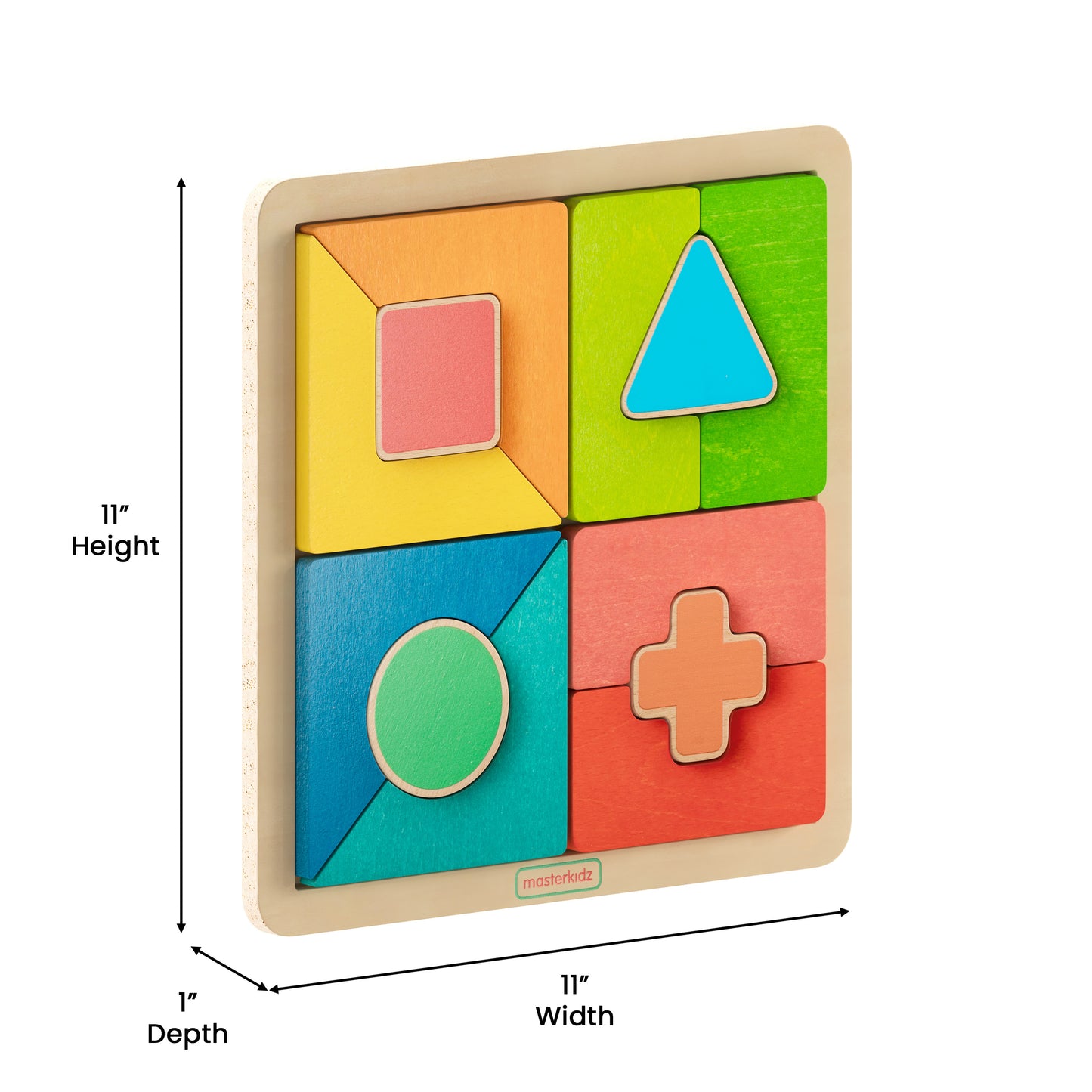 Bright Beginnings Commercial Grade Birch Plywood STEM Geometric Shape Building Puzzle Board, Natural/Multicolor Beech