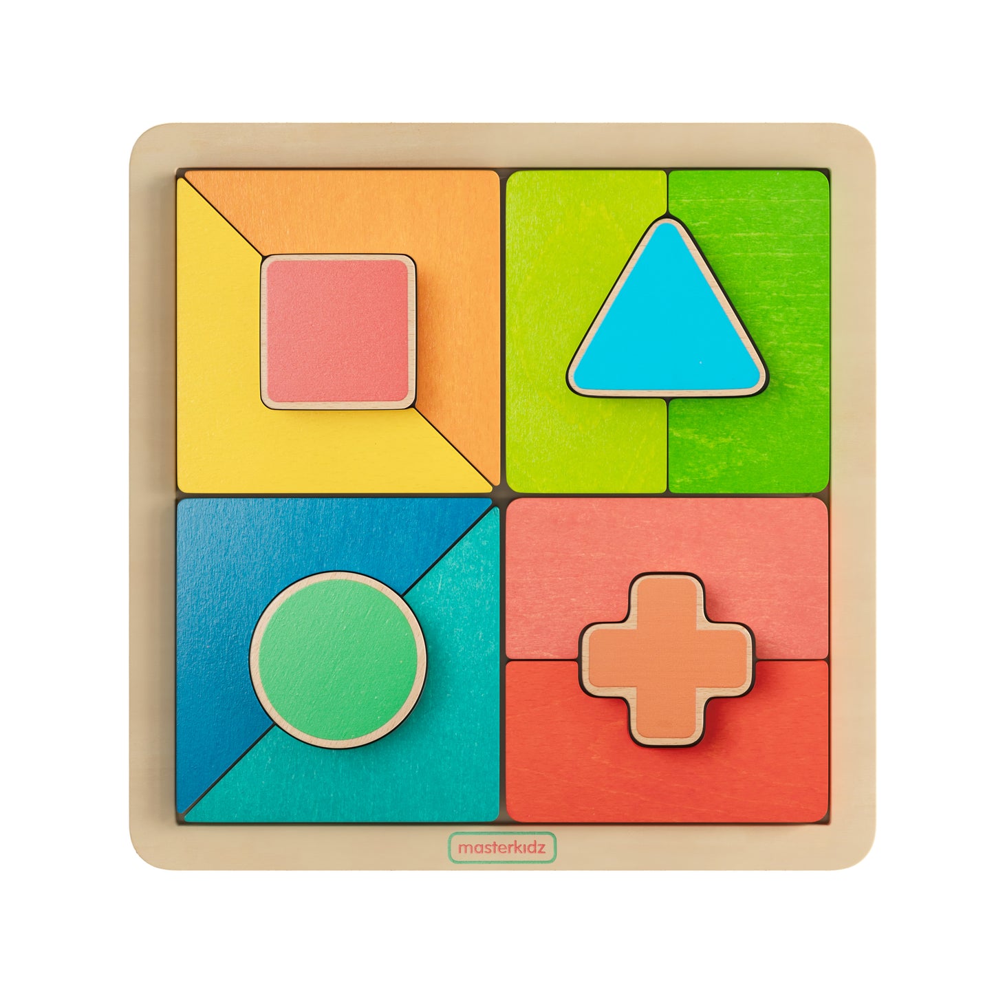 Bright Beginnings Commercial Grade Birch Plywood STEM Geometric Shape Building Puzzle Board, Natural/Multicolor Beech