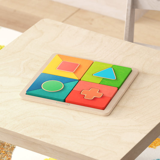 Bright Beginnings Commercial Grade Birch Plywood STEM Geometric Shape Building Puzzle Board, Natural/Multicolor Beech