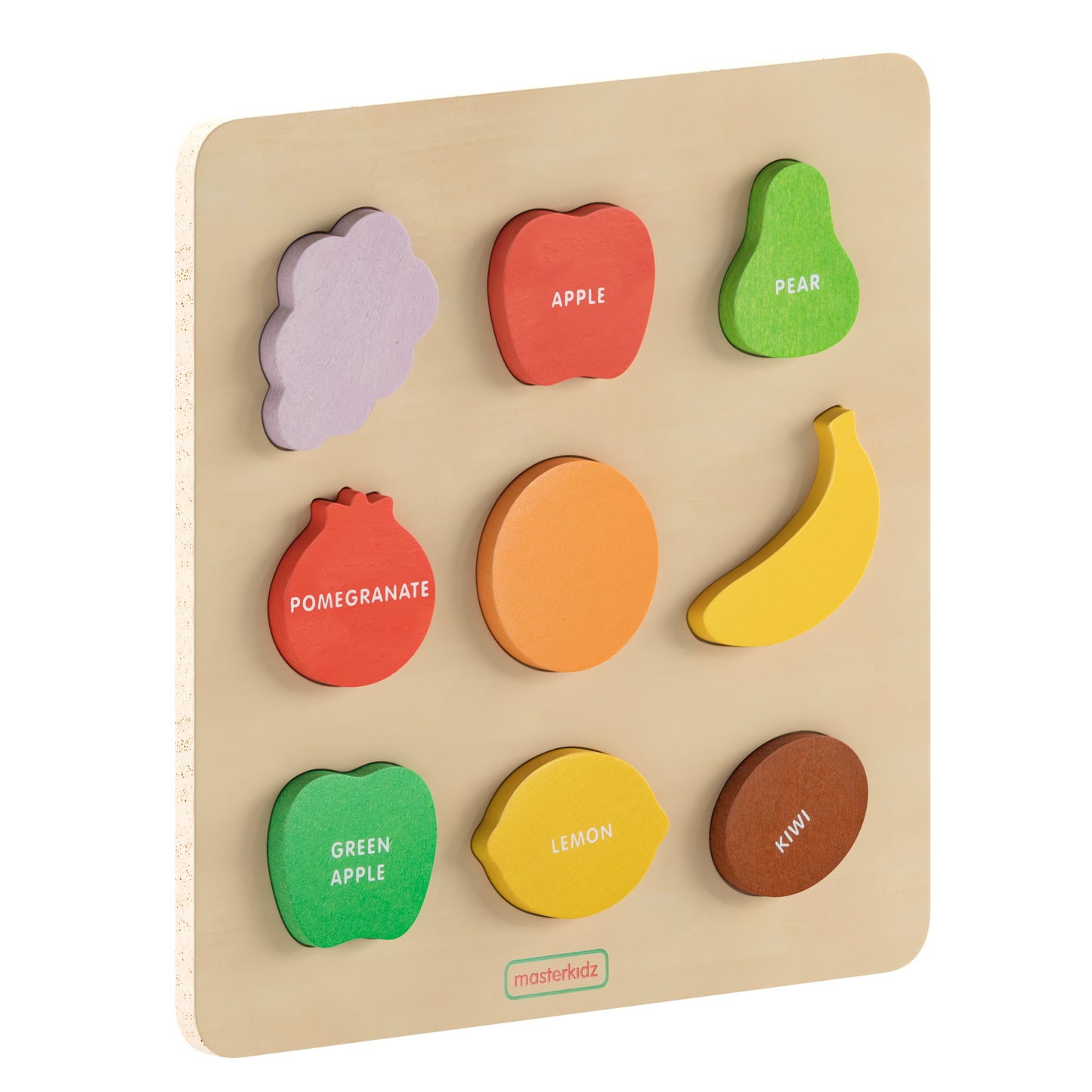 Bright Beginnings Commercial Grade Birch Plywood STEM Fruit Shapes Puzzle Board, Natural/Multicolor Beech