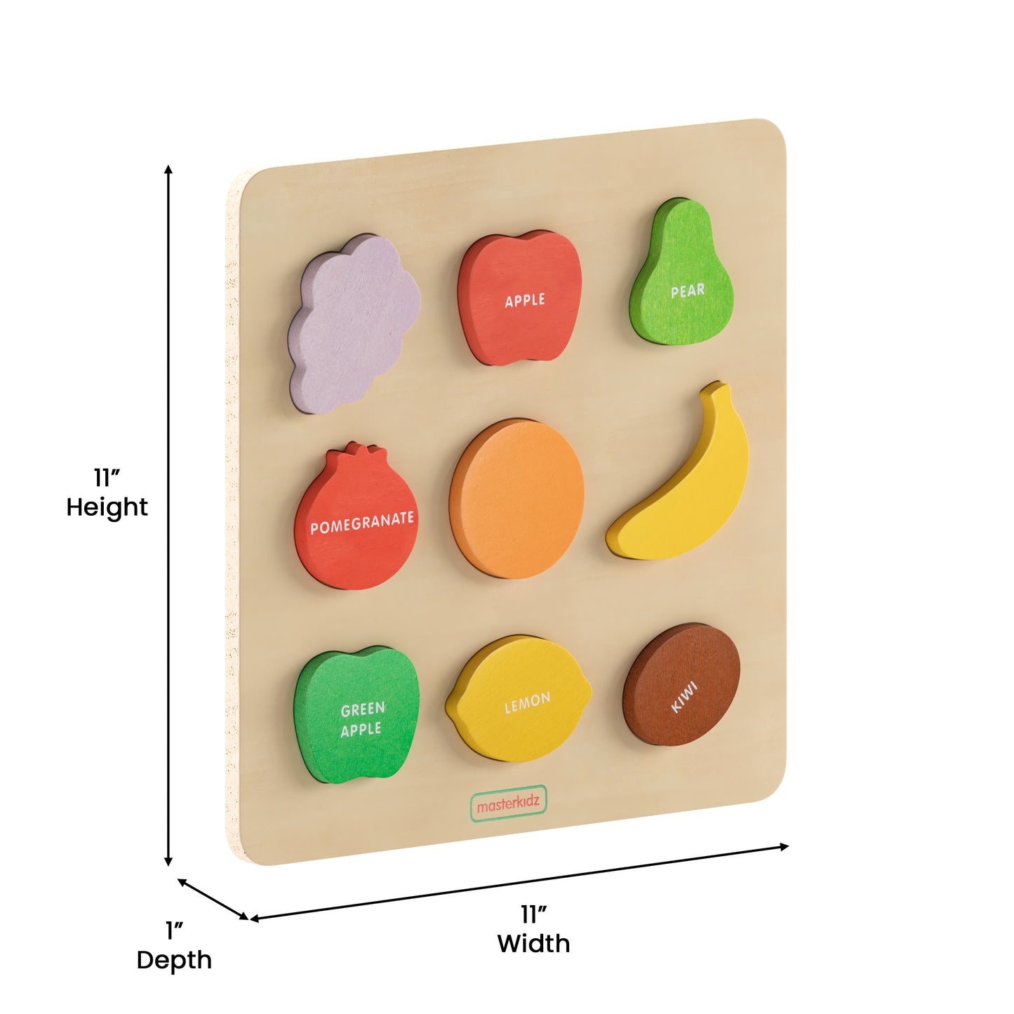 Bright Beginnings Commercial Grade Birch Plywood STEM Fruit Shapes Puzzle Board, Natural/Multicolor Beech