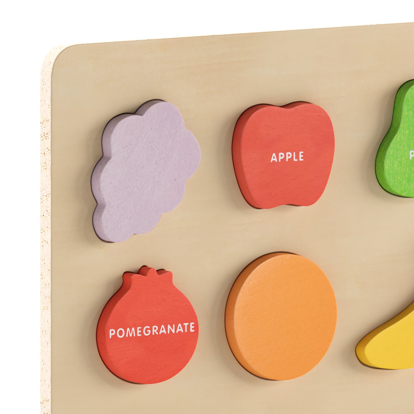 Bright Beginnings Commercial Grade Birch Plywood STEM Fruit Shapes Puzzle Board, Natural/Multicolor Beech