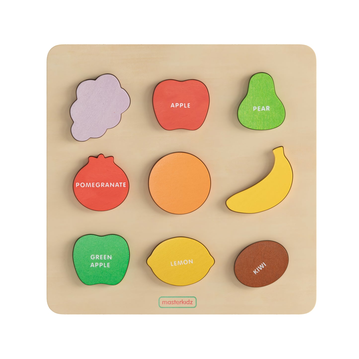 Bright Beginnings Commercial Grade Birch Plywood STEM Fruit Shapes Puzzle Board, Natural/Multicolor Beech