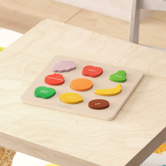 Bright Beginnings Commercial Grade Birch Plywood STEM Fruit Shapes Puzzle Board, Natural/Multicolor Beech