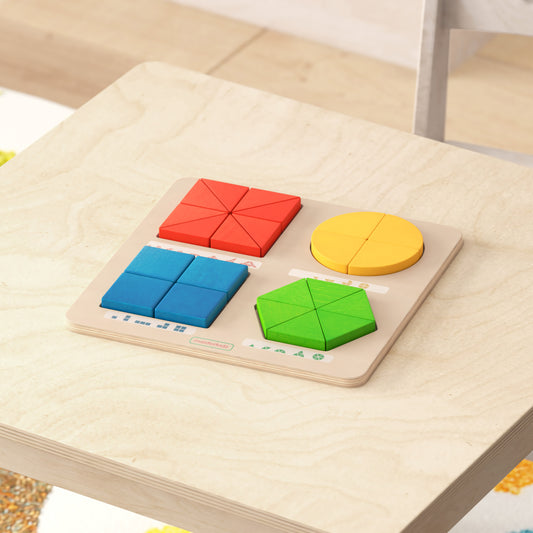 Bright Beginnings Commercial Grade Natural Birch Plywood STEM Geometric Shape Building Puzzle Board with Colorful Elements Beech