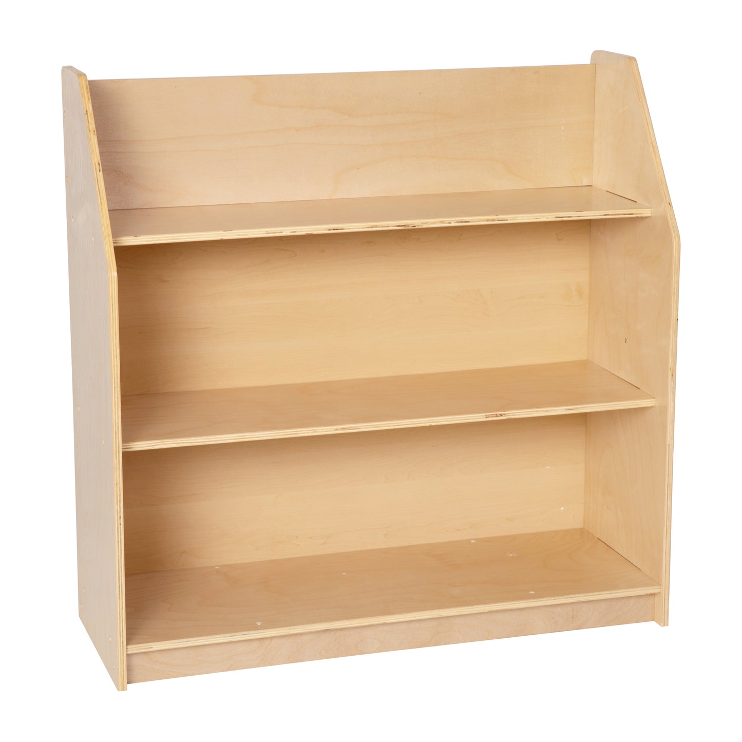 Hercules Natural Wooden 3 Shelf Book Display with Safe, Kid Friendly Curved Edges - Commercial Grade for Daycare, Classroom or Playroom Storage Natural