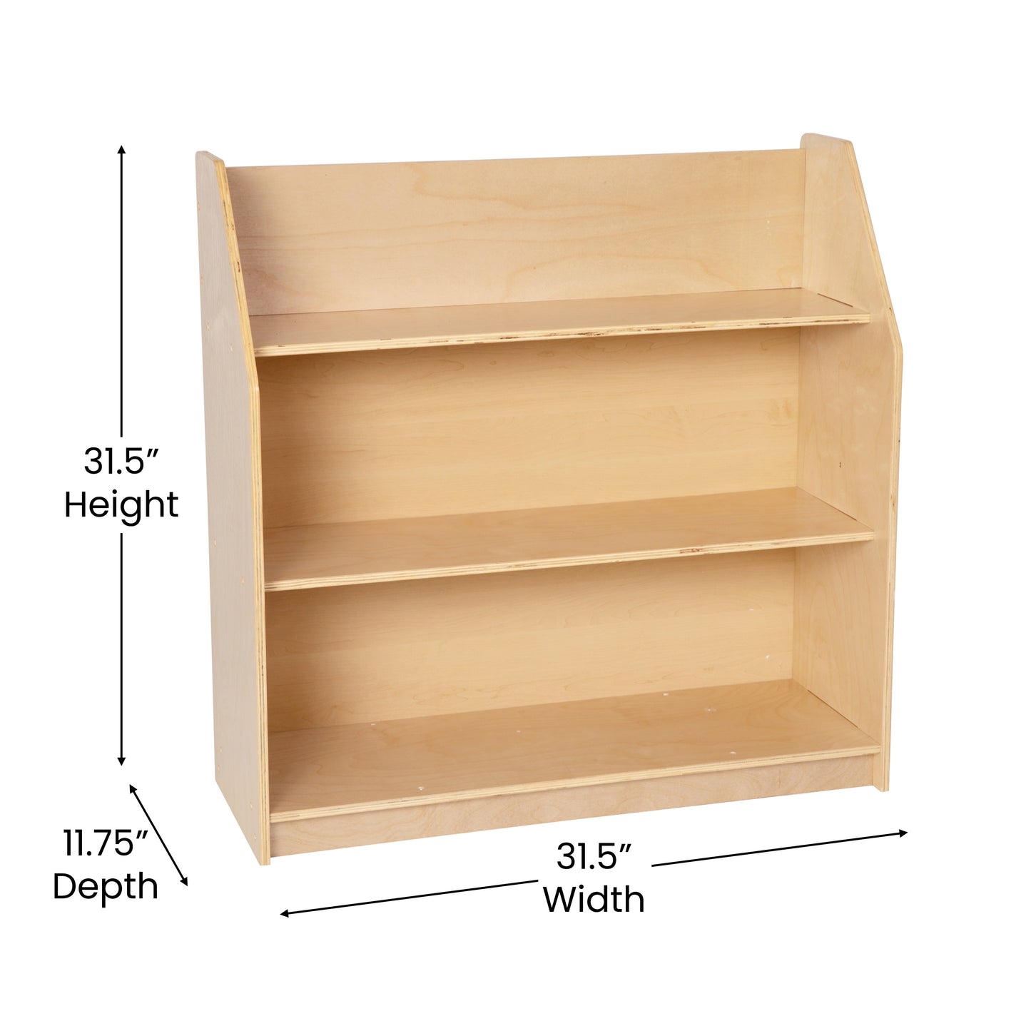Hercules Natural Wooden 3 Shelf Book Display with Safe, Kid Friendly Curved Edges - Commercial Grade for Daycare, Classroom or Playroom Storage Natural
