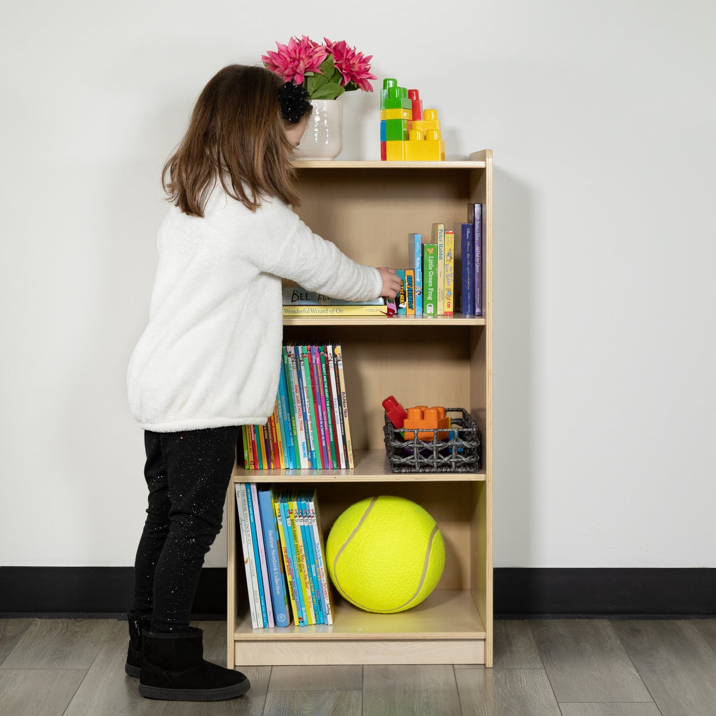Hercules Wooden 3 Section School Classroom Storage Cabinet for Commercial or Home Use - Safe, Kid Friendly Design - 36"H (Natural) Natural