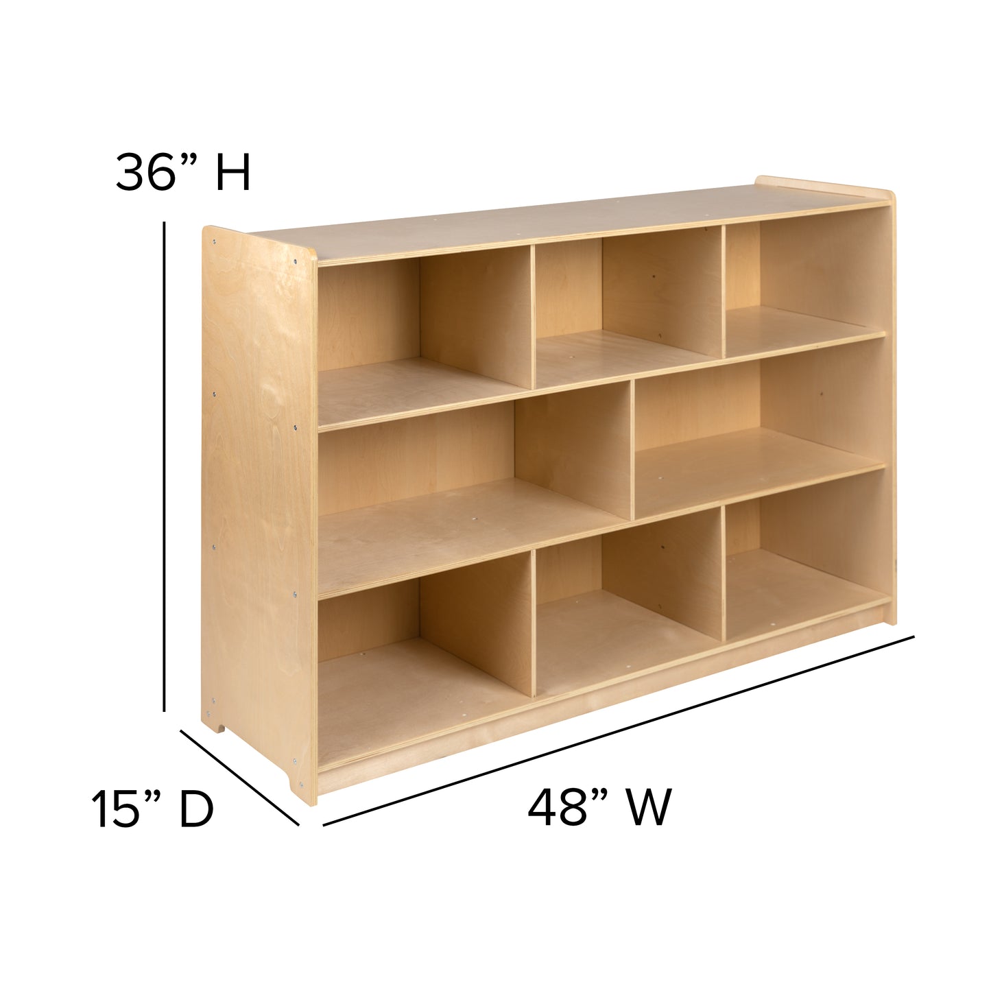 Hercules Wooden 8 Section School Classroom Storage Cabinet for Commercial or Home Use - Safe, Kid Friendly Design - 36"H (Natural) Natural