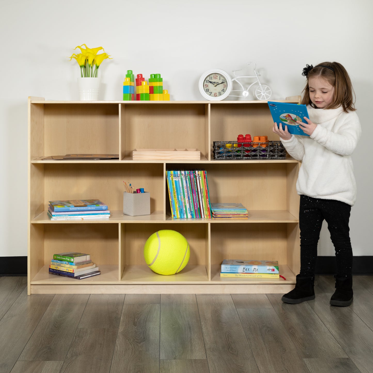 Hercules Wooden 8 Section School Classroom Storage Cabinet for Commercial or Home Use - Safe, Kid Friendly Design - 36"H (Natural) Natural