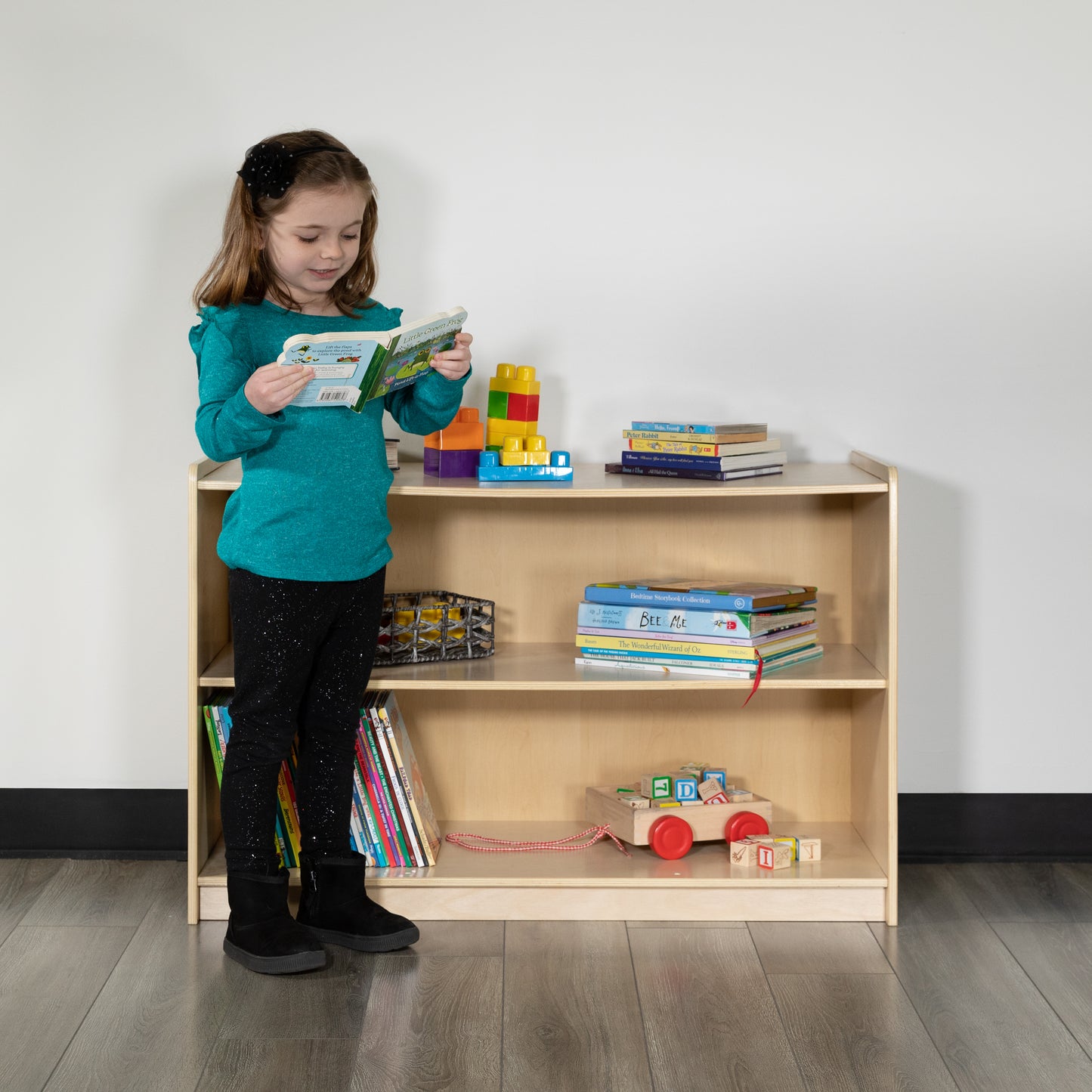 Hercules Wooden 2 Section School Classroom Storage Cabinet for Commercial or Home Use - Safe, Kid Friendly Design - 24"H x 36"L (Natural) Natural