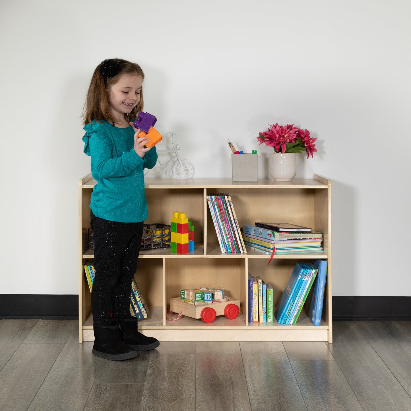 Hercules Wooden 5 Section School Classroom Storage Cabinet for Commercial or Home Use - Safe, Kid Friendly Design - 24"H x 36"L (Natural) Natural
