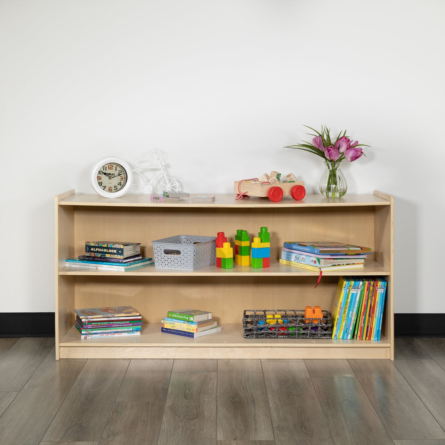 Hercules Wooden 2 Section School Classroom Storage Cabinet for Commercial or Home Use - Safe, Kid Friendly Design - 24"H x 48"L (Natural) Natural