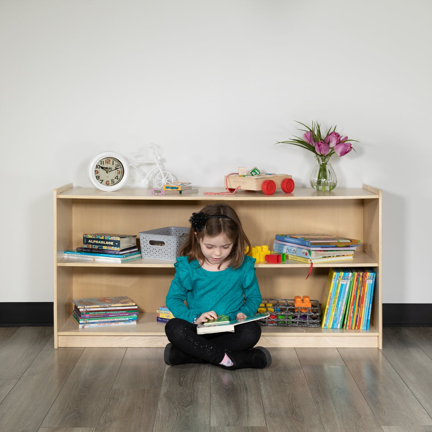 Hercules Wooden 2 Section School Classroom Storage Cabinet for Commercial or Home Use - Safe, Kid Friendly Design - 24"H x 48"L (Natural) Natural