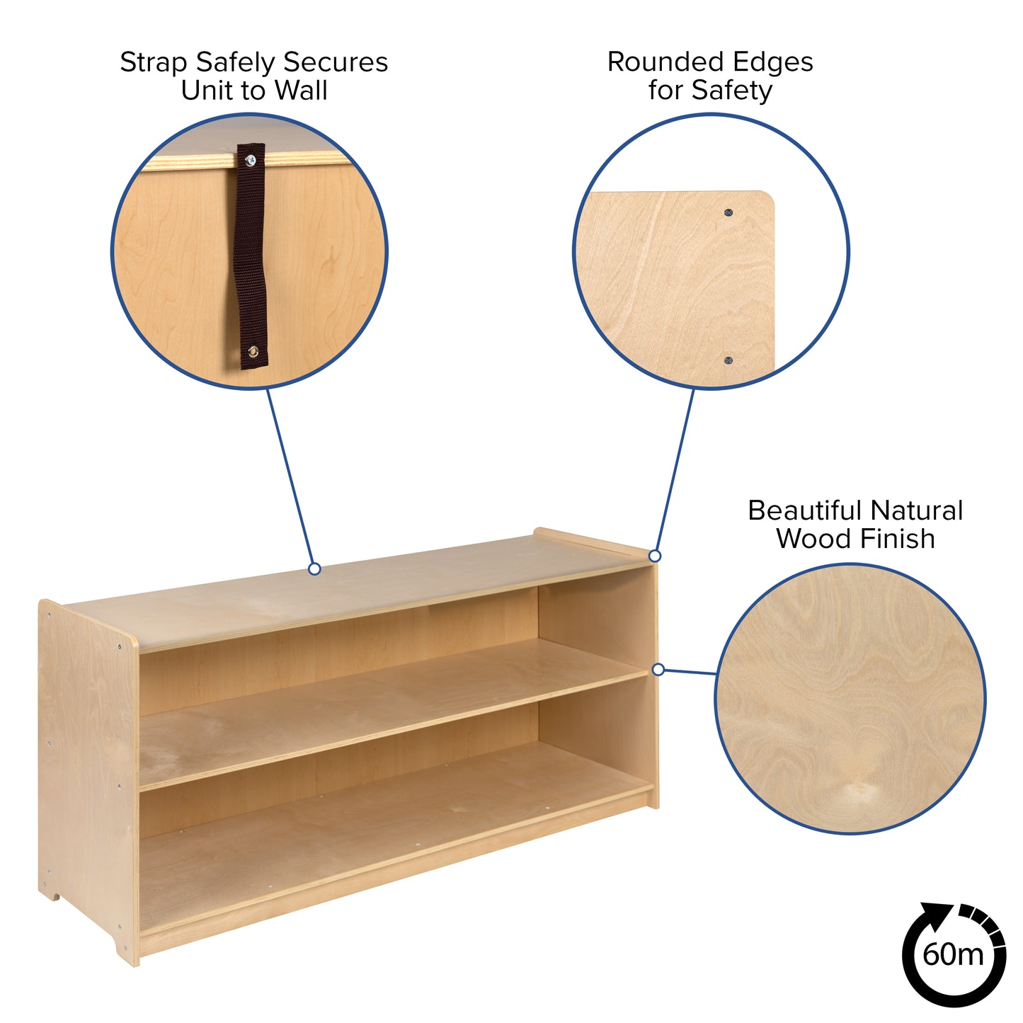 Hercules Wooden 2 Section School Classroom Storage Cabinet for Commercial or Home Use - Safe, Kid Friendly Design - 24"H x 48"L (Natural) Natural