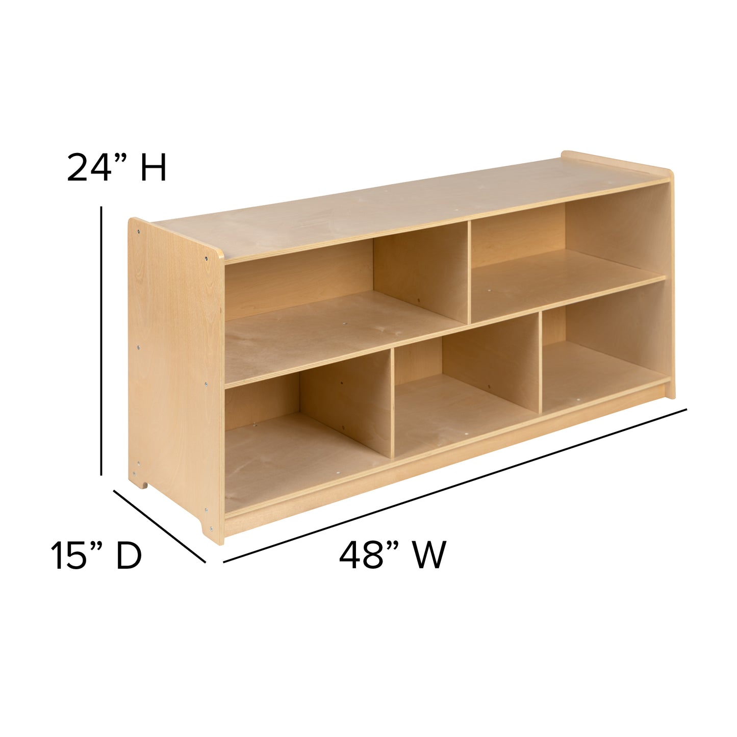 Hercules Wooden 5 Section School Classroom Storage Cabinet for Commercial or Home Use - Safe, Kid Friendly Design - 24"H x 48"L (Natural) Natural