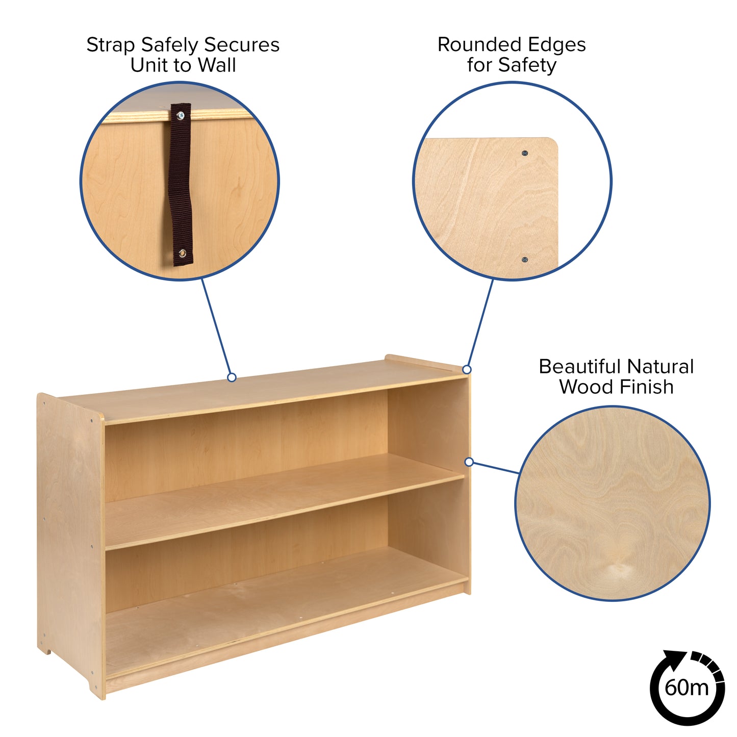 Hercules Wooden 2 Section School Classroom Storage Cabinet for Commercial or Home Use - Safe, Kid Friendly Design - 30"H x 48"L (Natural) Natural