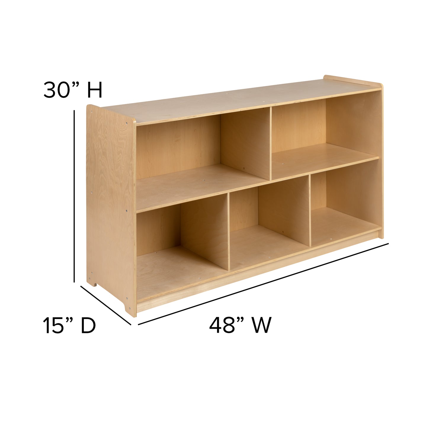 Hercules Wooden 5 Section School Classroom Storage Cabinet for Commercial or Home Use - Safe, Kid Friendly Design - 30"H x 48"L (Natural) Natural