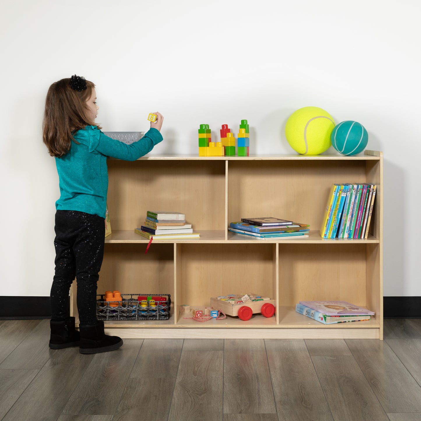 Hercules Wooden 5 Section School Classroom Storage Cabinet for Commercial or Home Use - Safe, Kid Friendly Design - 30"H x 48"L (Natural) Natural