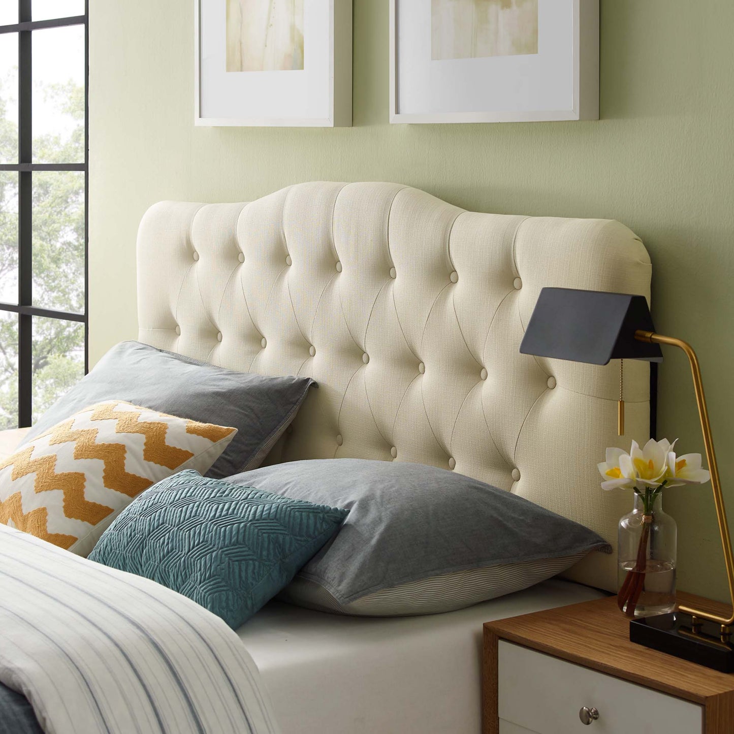 Annabel Upholstered Fabric King Headboard by Modway Ivory