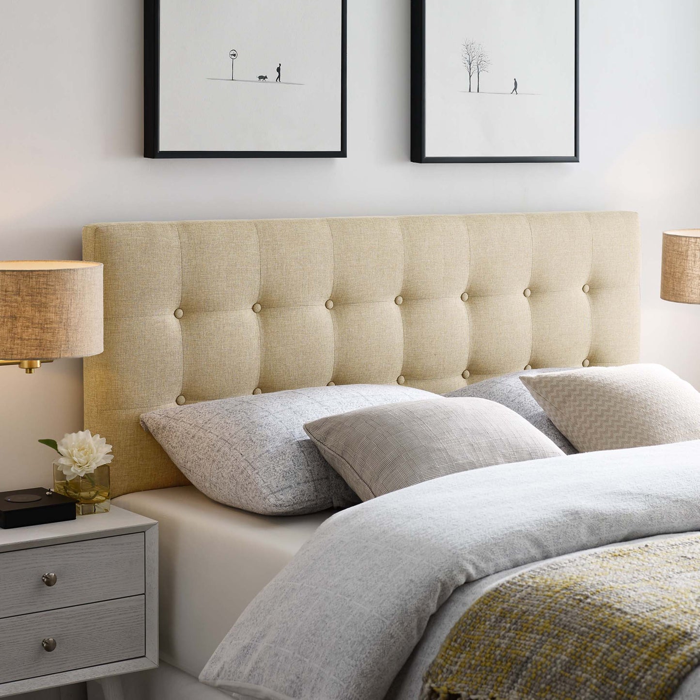 Emily Upholstered Fabric Queen Headboard by Modway Beige