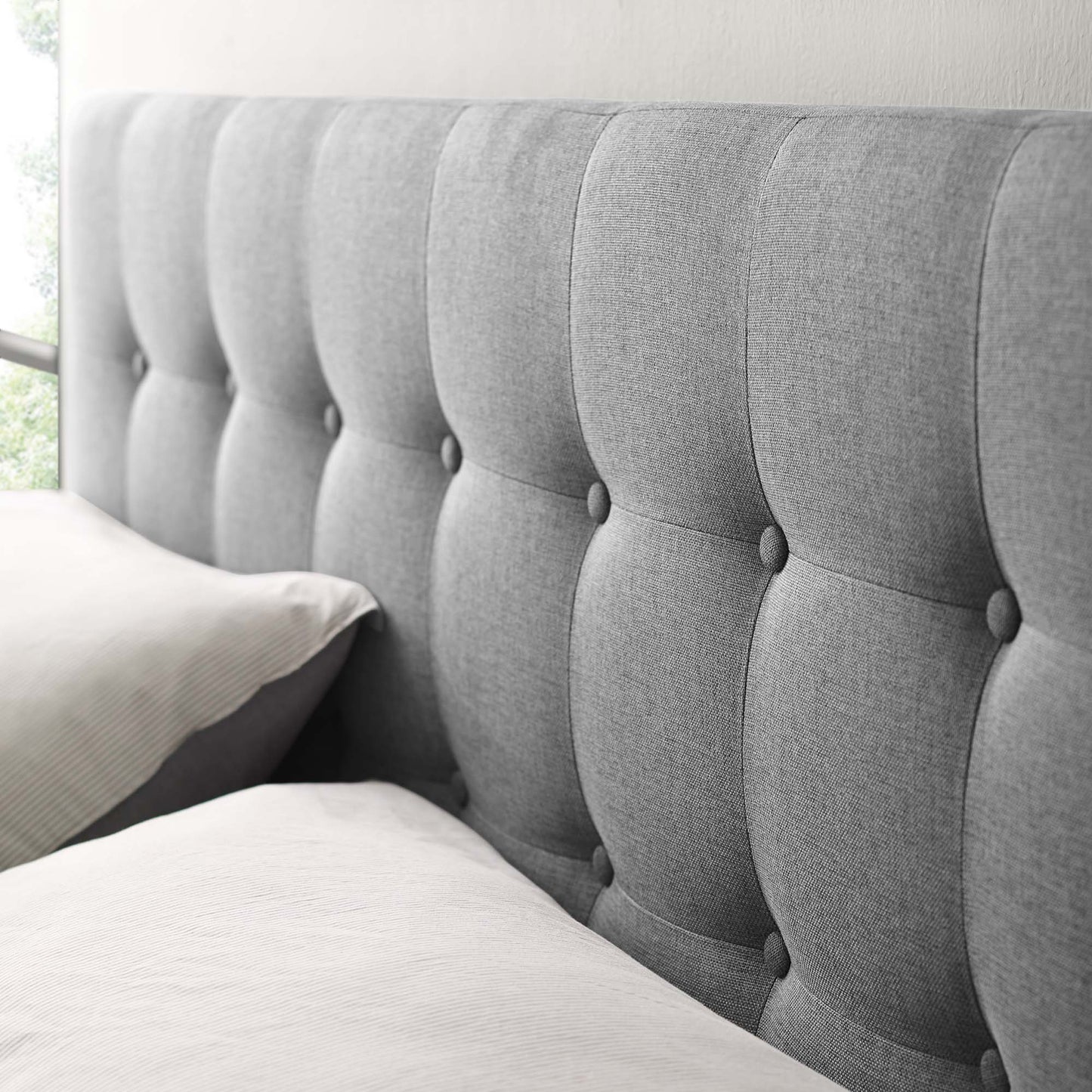 Emily Upholstered Fabric Queen Headboard by Modway Gray