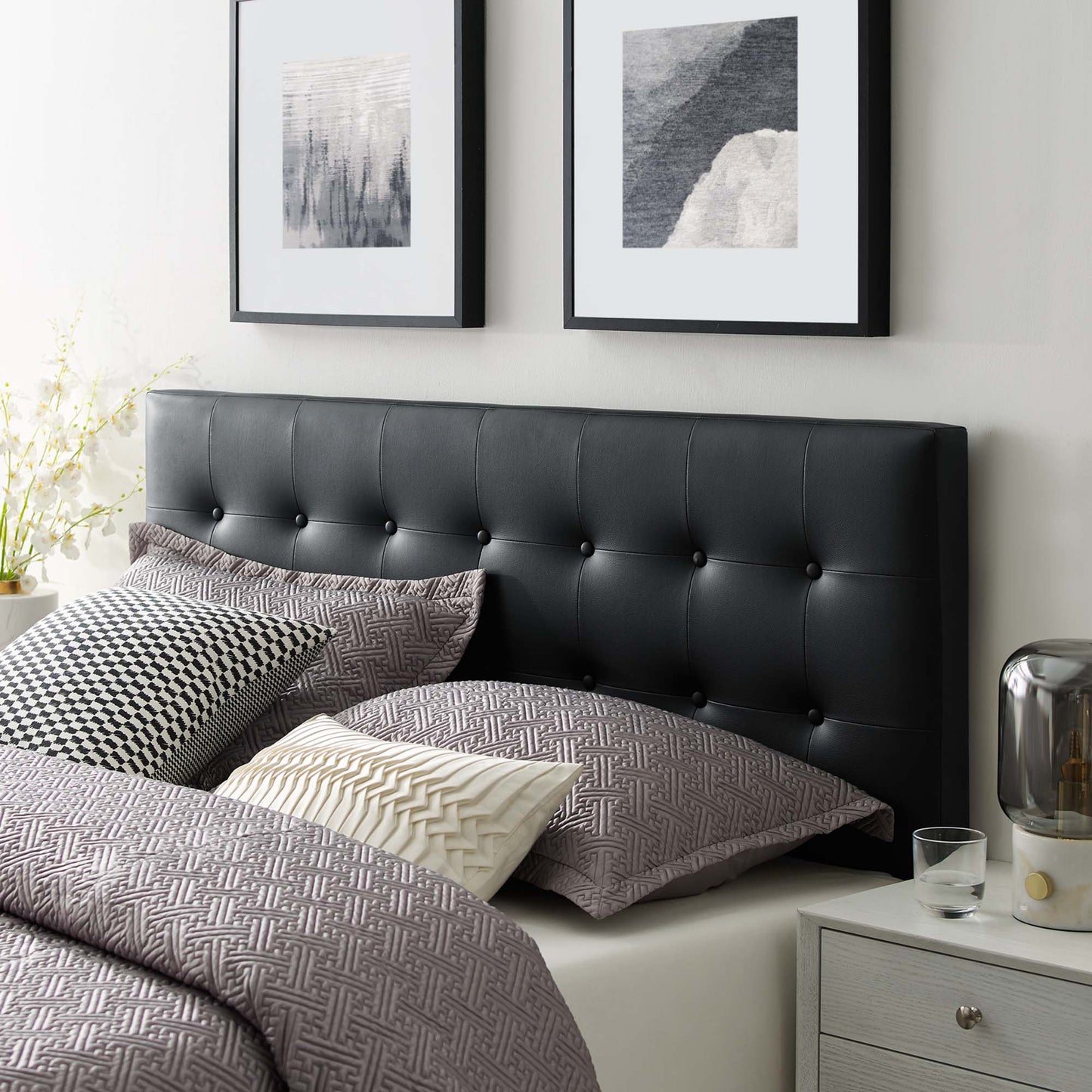 Emily Upholstered Vinyl Queen Headboard by Modway Black