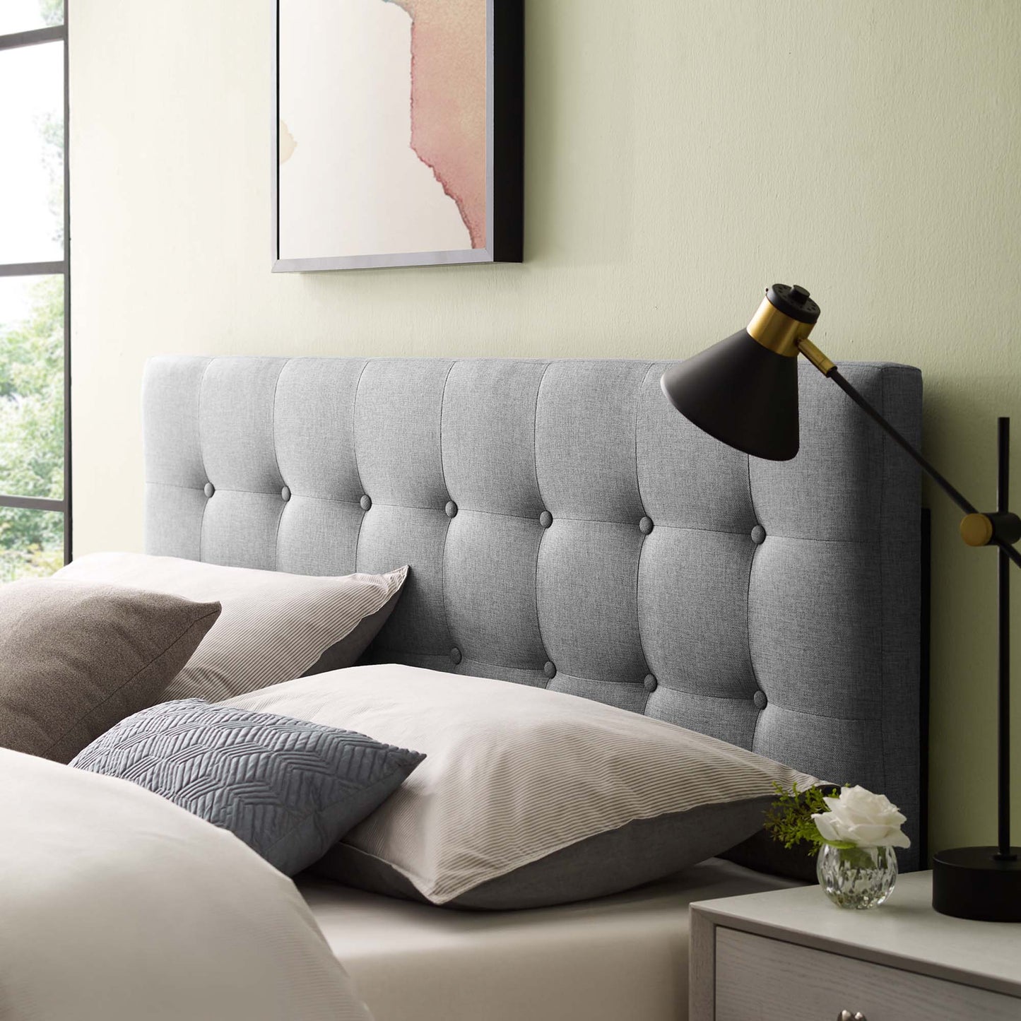 Emily Upholstered Fabric King Headboard by Modway Gray
