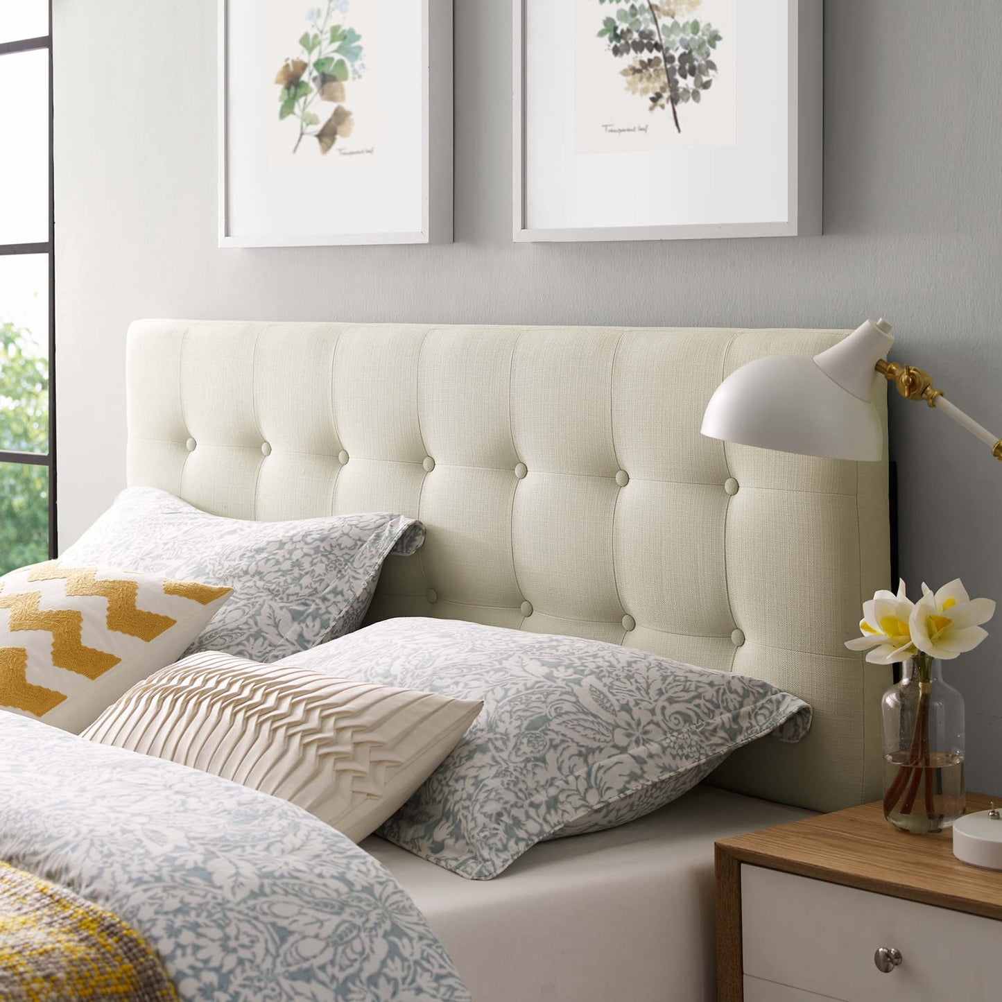 Emily Upholstered Fabric King Headboard by Modway Ivory