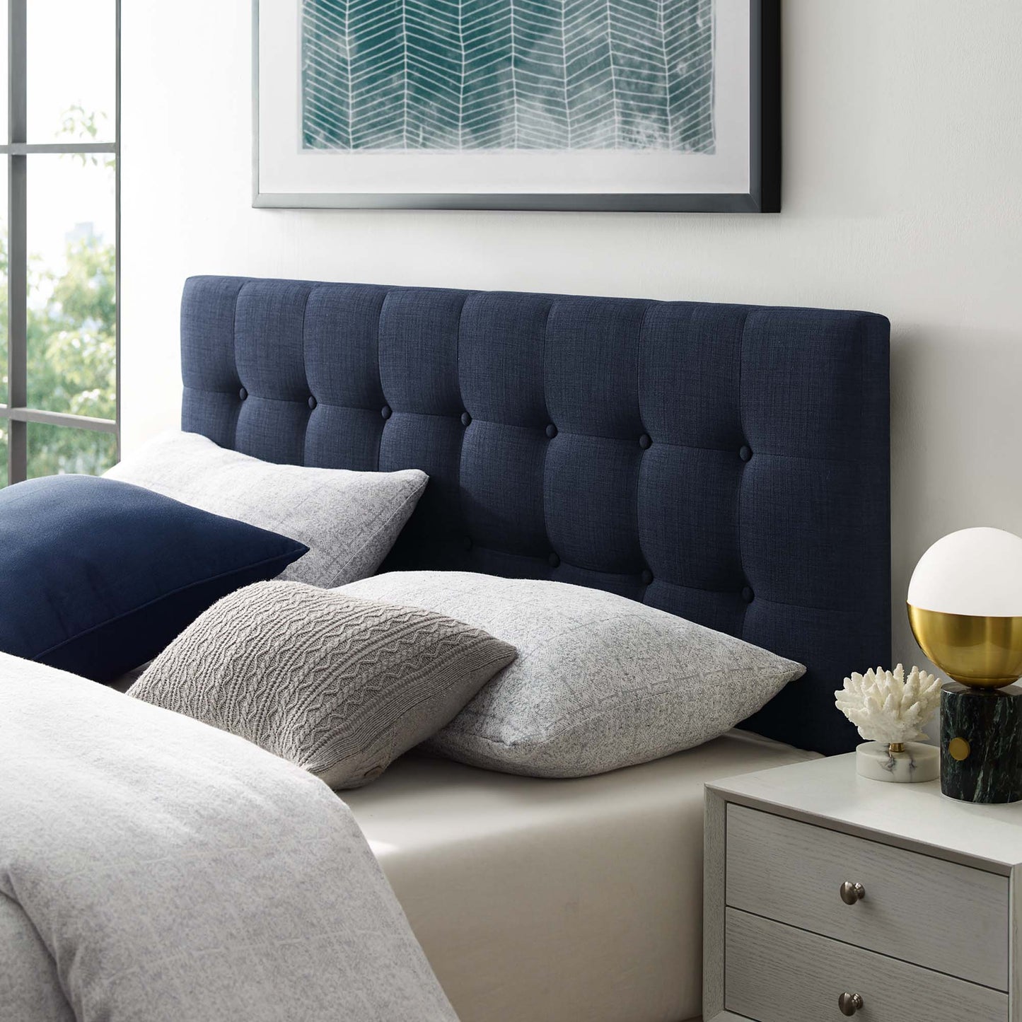Emily Upholstered Fabric King Headboard by Modway Navy