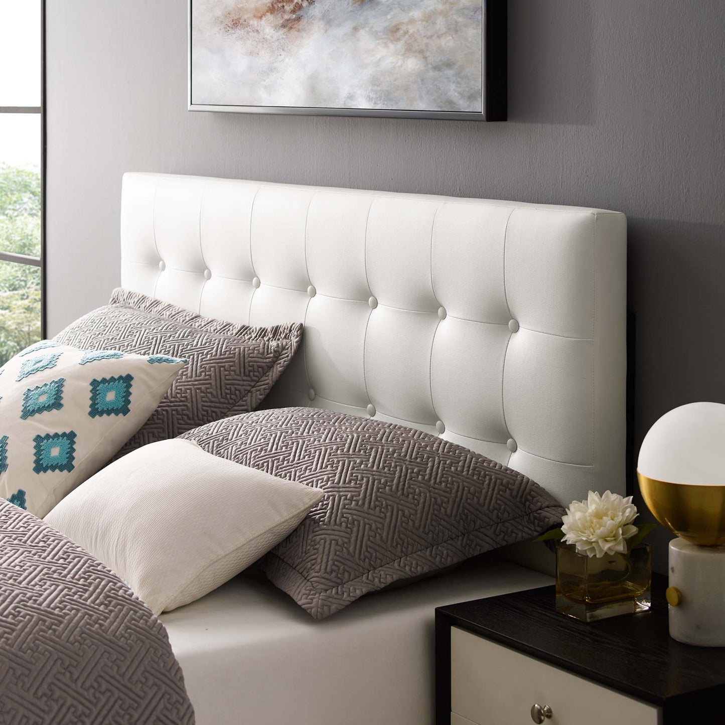 Emily Upholstered Vinyl King Headboard by Modway White