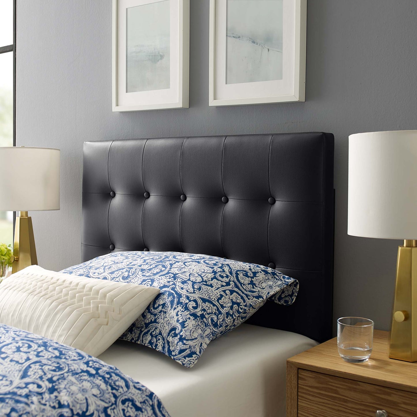 Emily Upholstered Vinyl Twin Headboard by Modway Black MOD-5177-BLK
