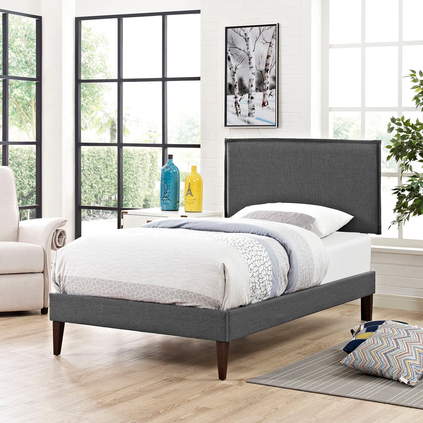 Camille Fabric Twin Platform Bed with Squared Tapered Legs by Modway MOD-5598-GRY