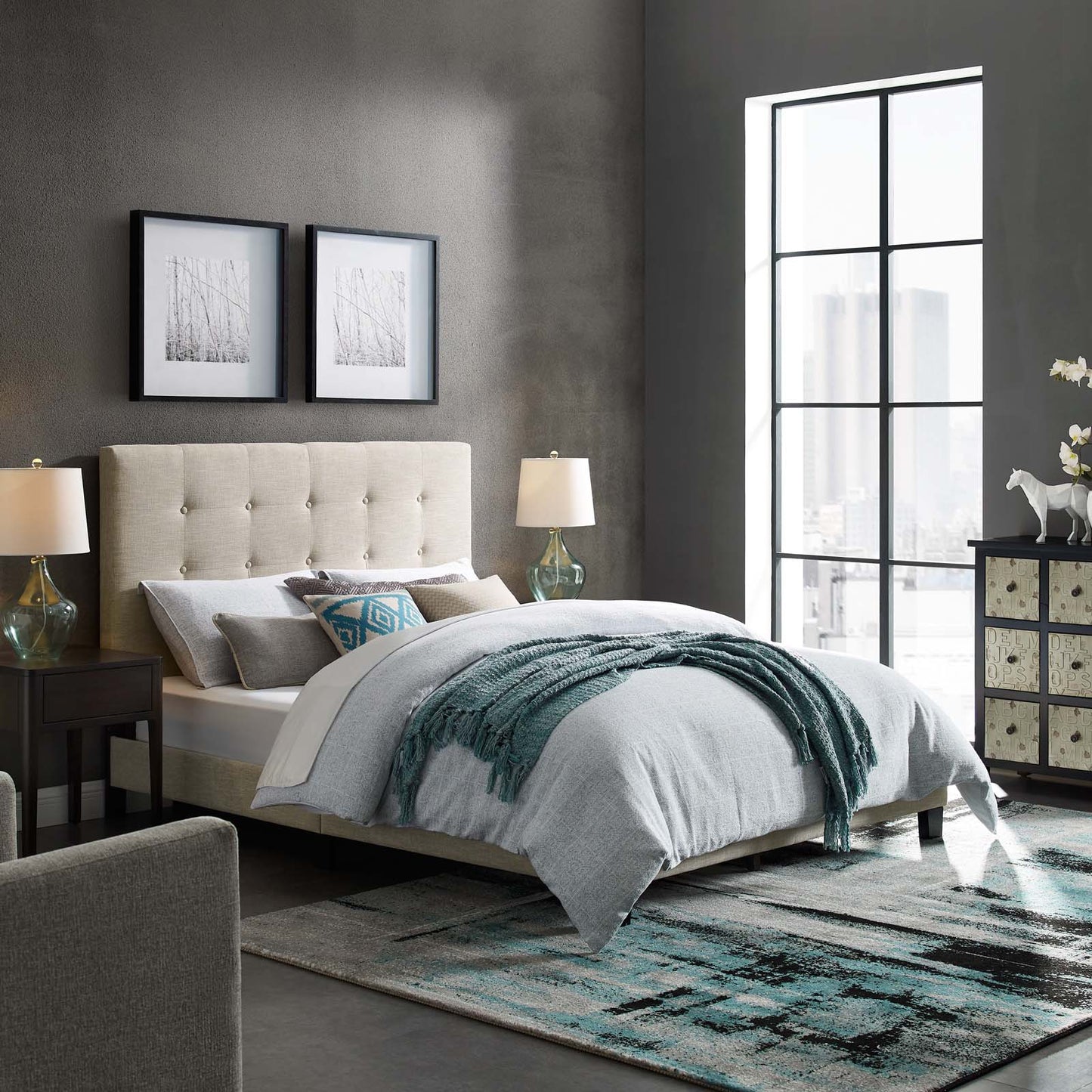 Melanie Tufted Button Upholstered Fabric Full Platform Bed by Modway MOD-5878-BEI