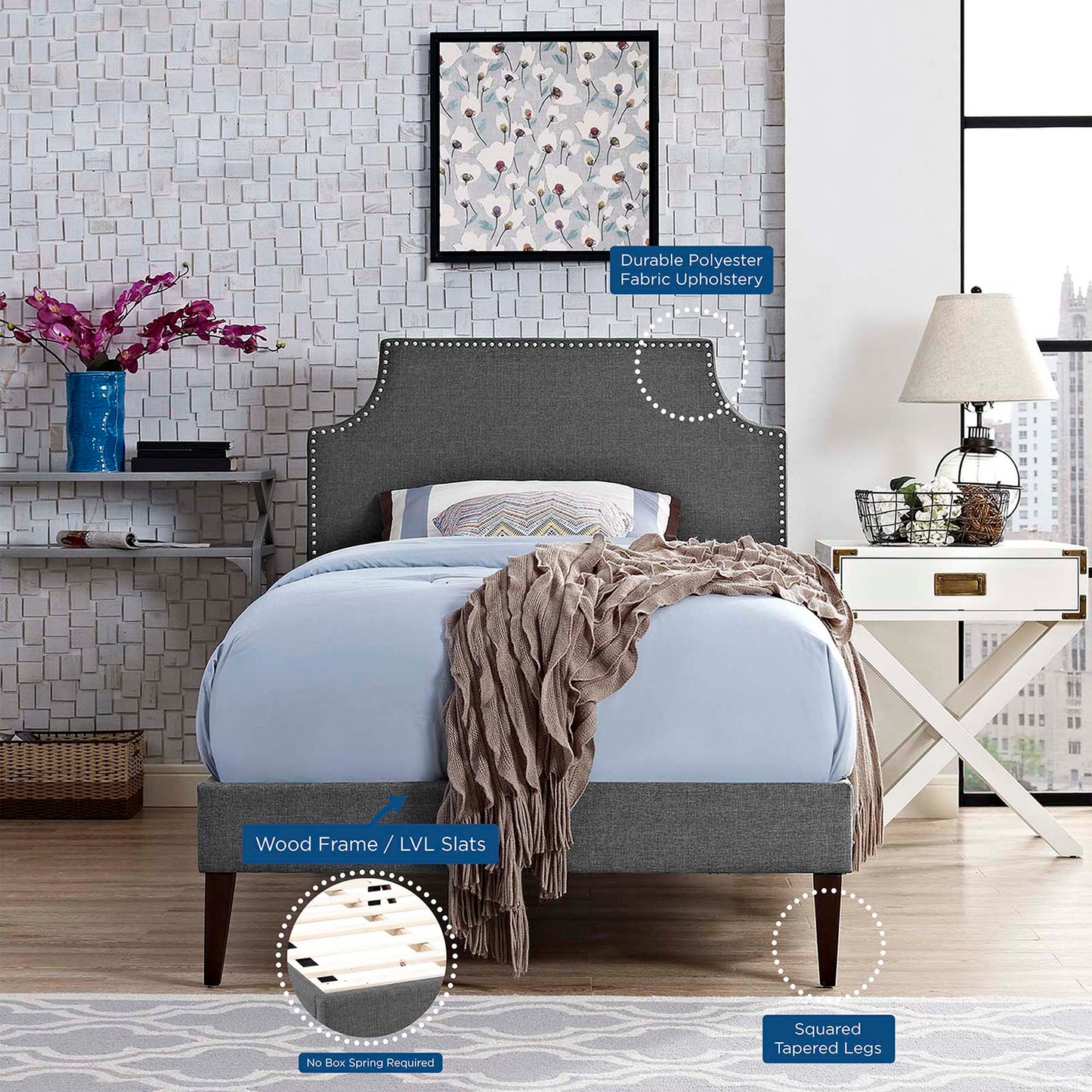 Corene Fabric Twin Platform Bed with Squared Tapered Legs by Modway MOD-5951-GRY