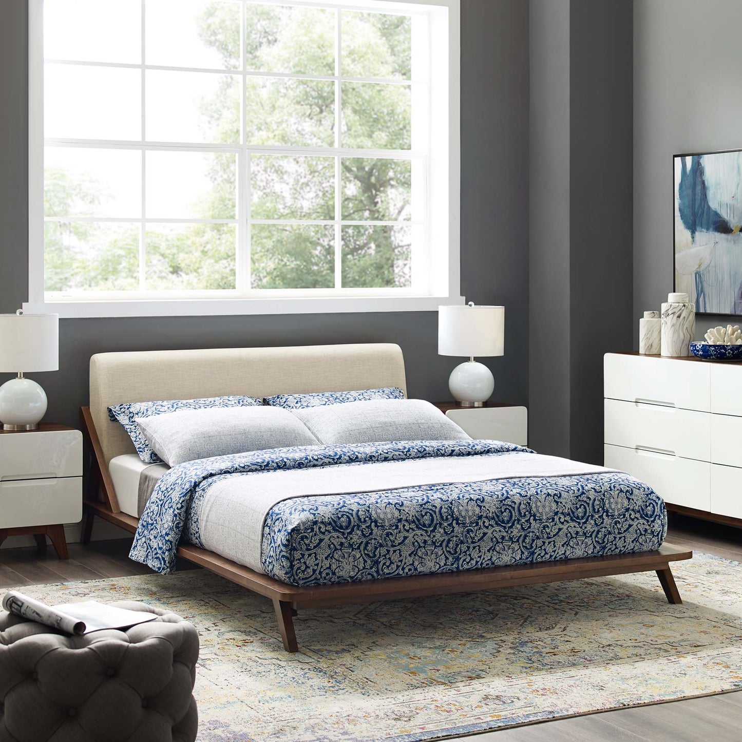 Luella Upholstered Fabric Queen Platform Bed by Modway MOD-6047-WAL-BEI