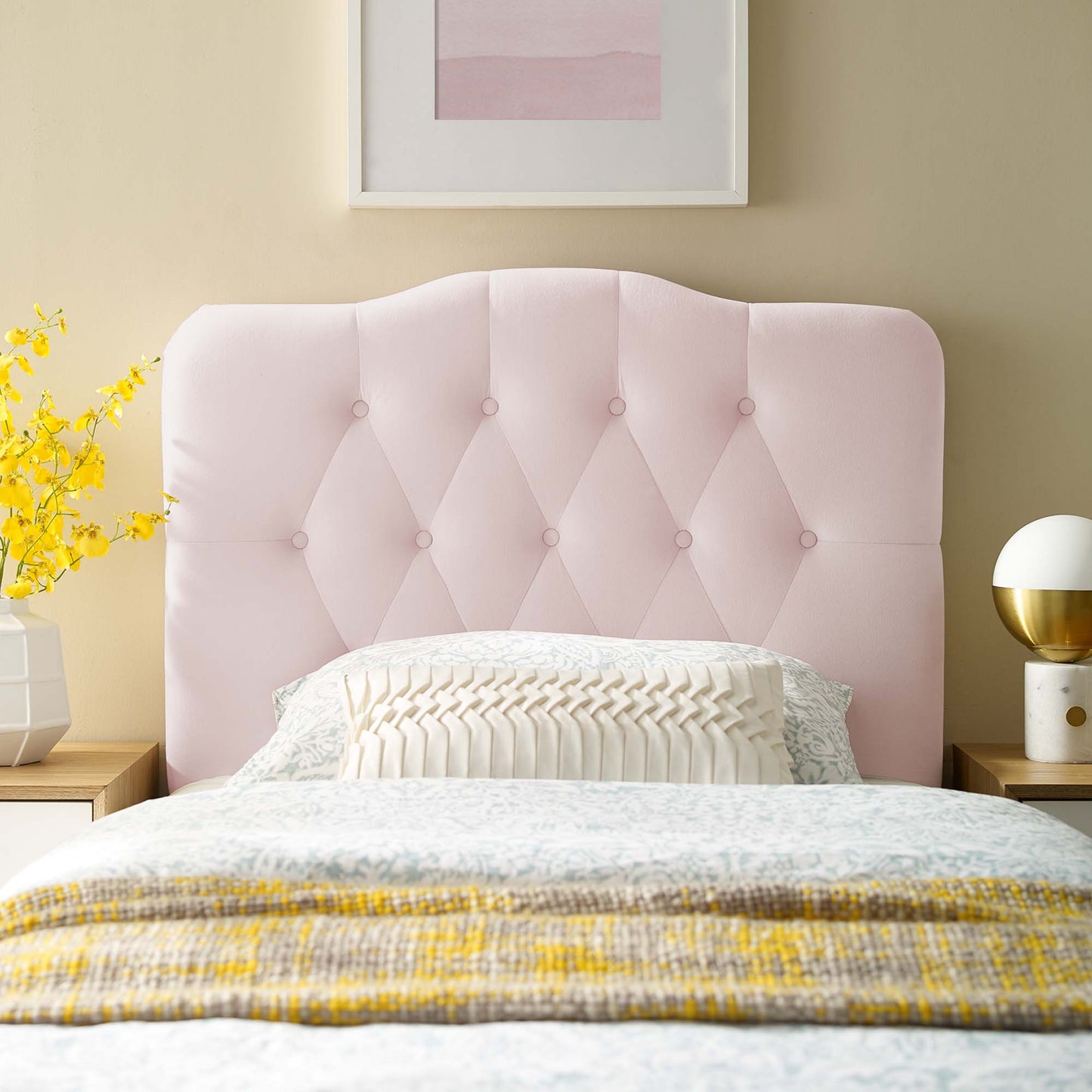 Annabel Diamond Tufted Performance Velvet Twin Headboard by Modway MOD-6126-PNK