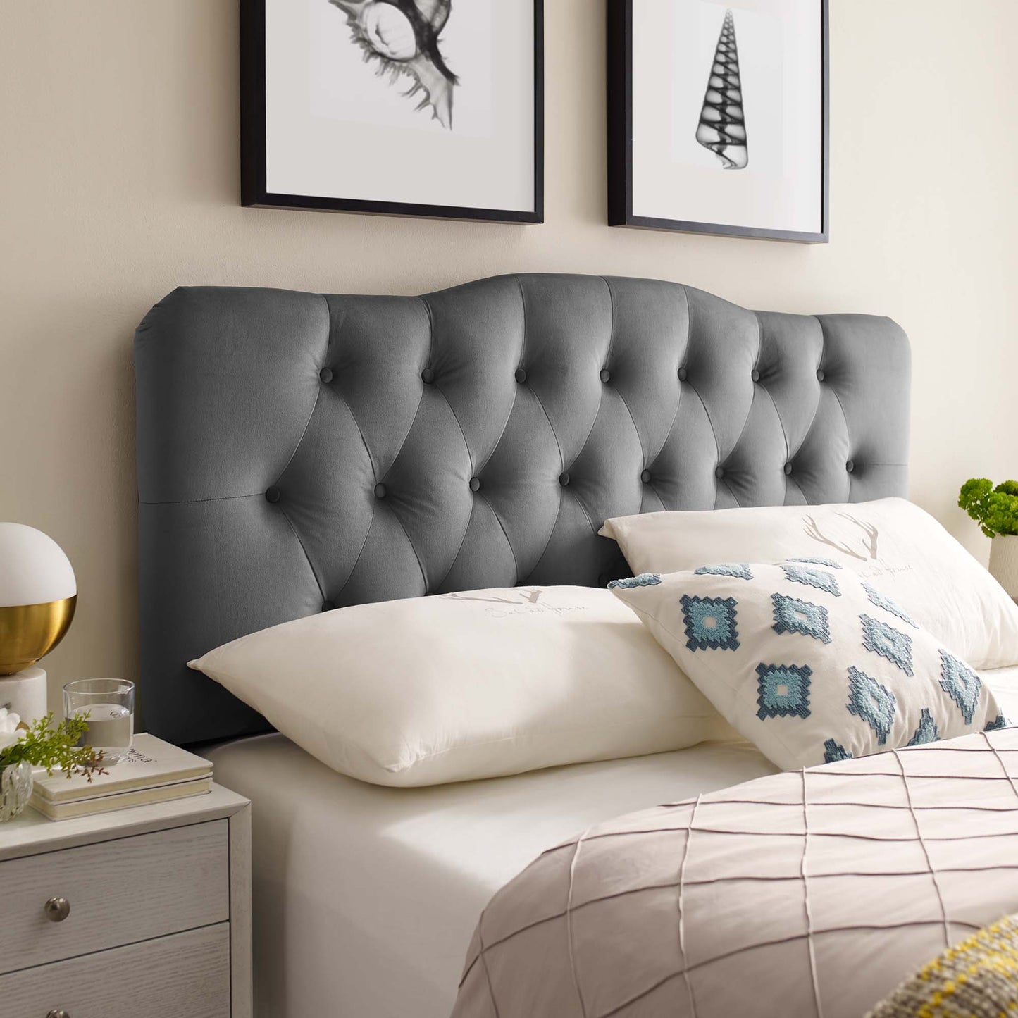 Annabel Diamond Tufted Performance Velvet Queen Headboard by Modway MOD-6129-GRY