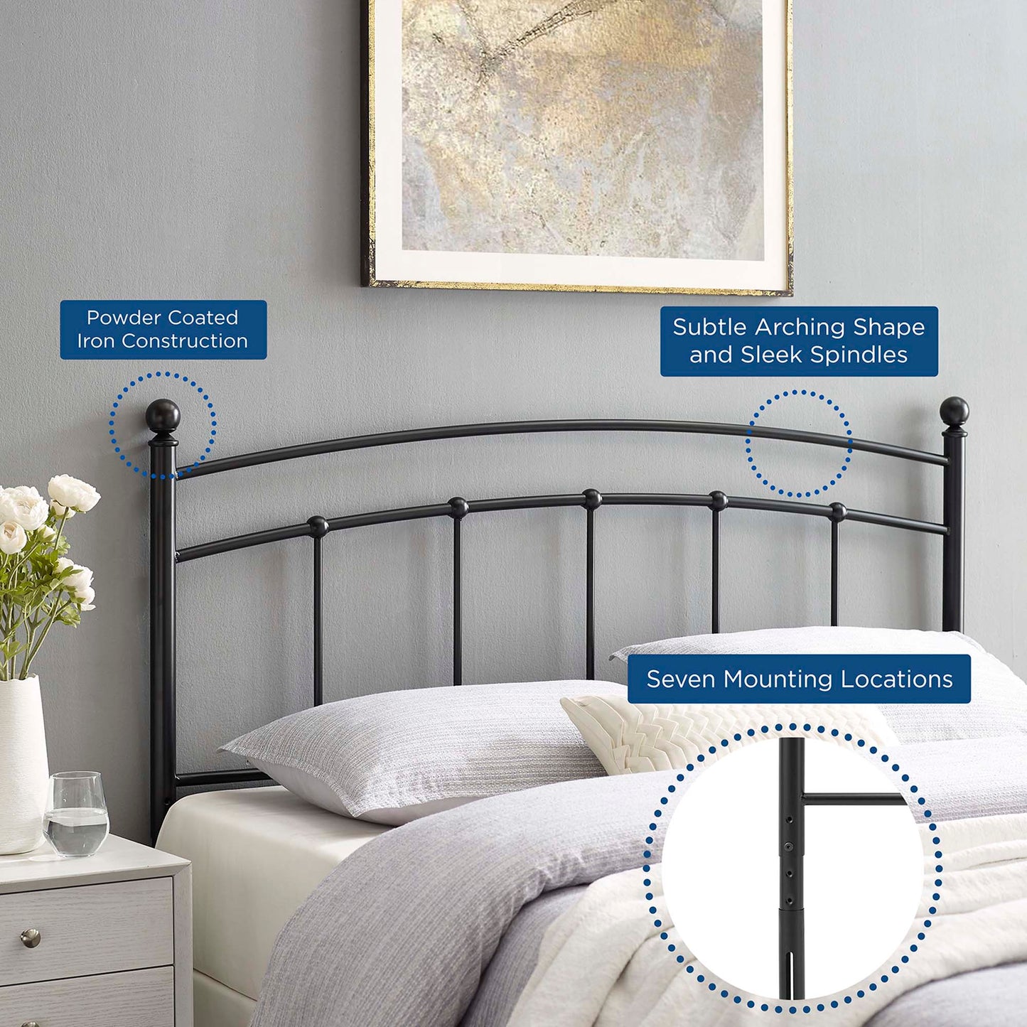 Abigail Metal Twin Headboard by Modway Black