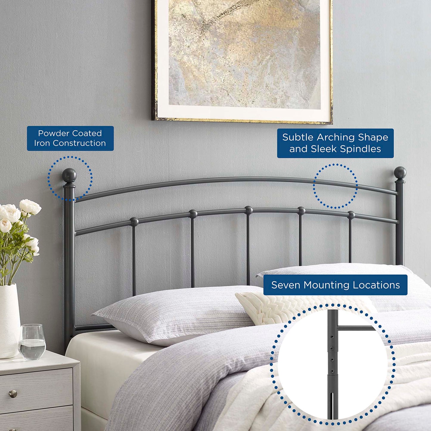 Abigail Metal Headboard by Modway - Full, King, Queen, Twin - Various Colors