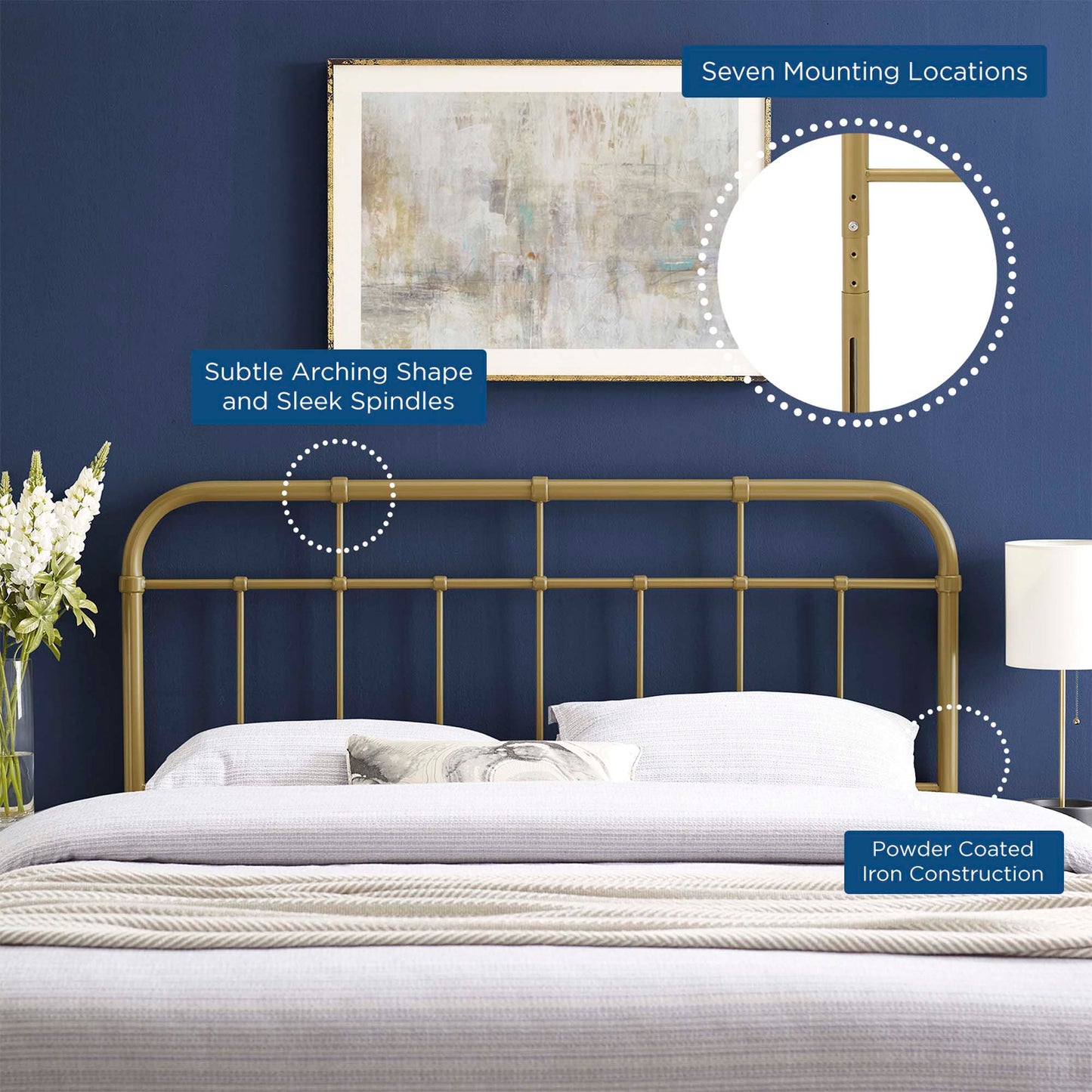 Alessia Metal Queen Headboard by Modway Gold