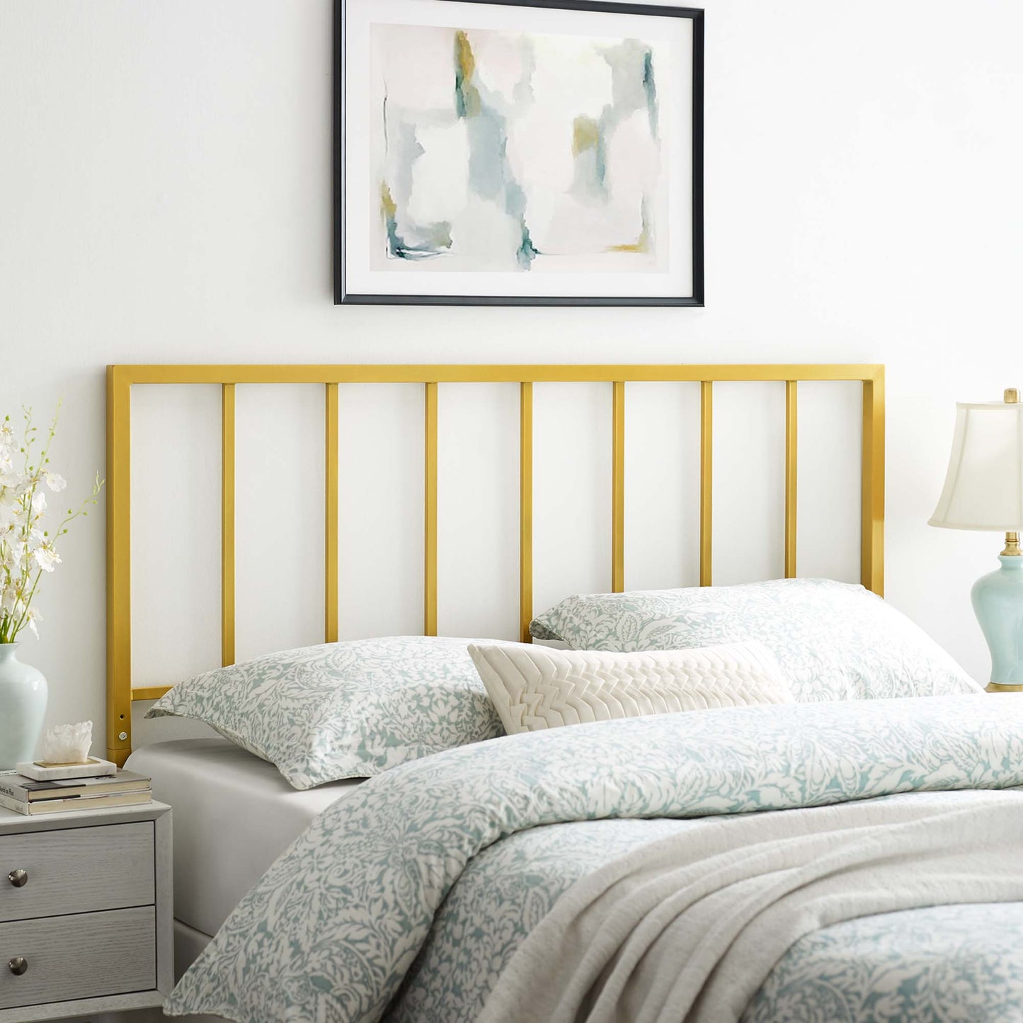Tatum Metal Headboard by Modway in Black and Gold