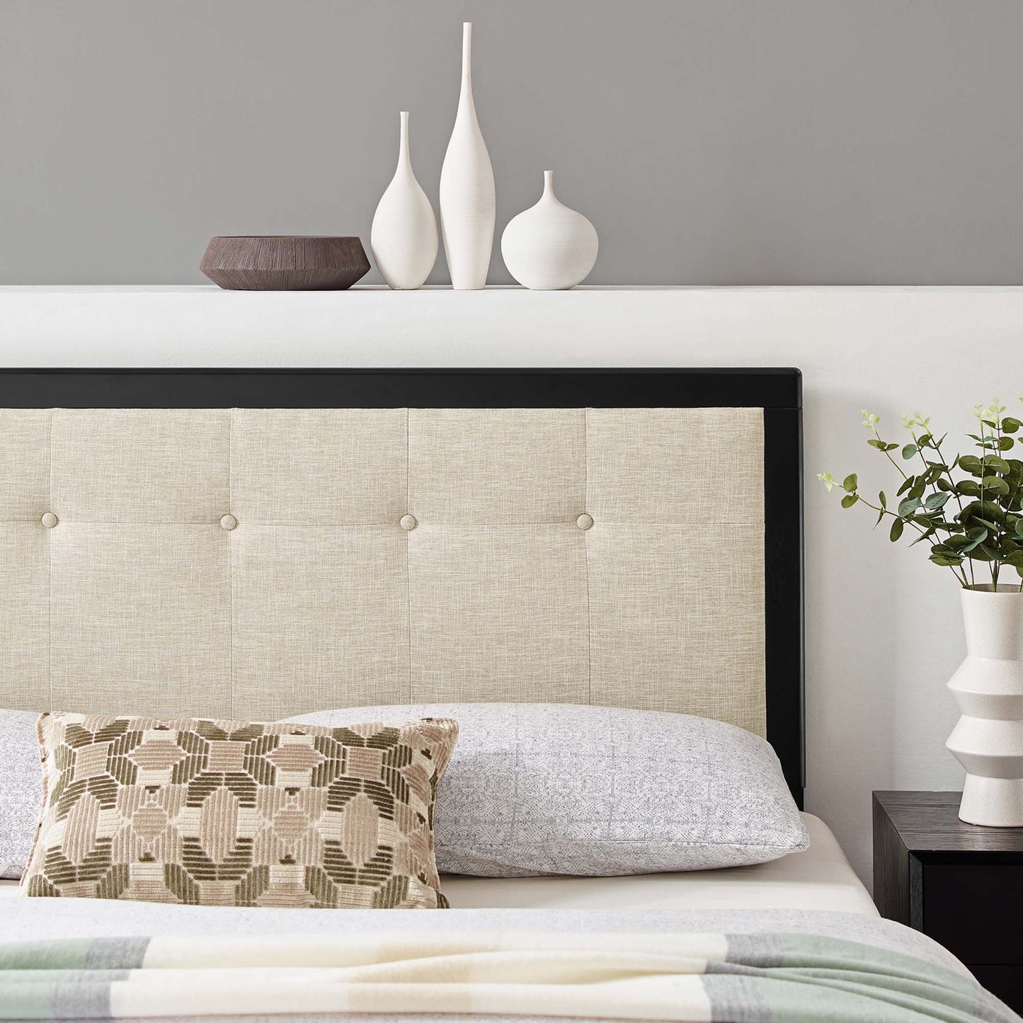 Draper Tufted Fabric and Wood Queen Headboard by Modway MOD-6226-BLK-BEI