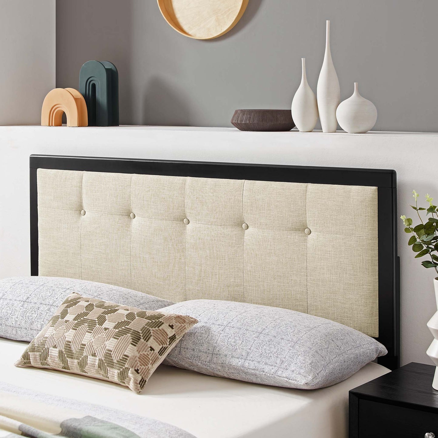 Draper Tufted Fabric and Wood Queen Headboard by Modway MOD-6226-BLK-BEI