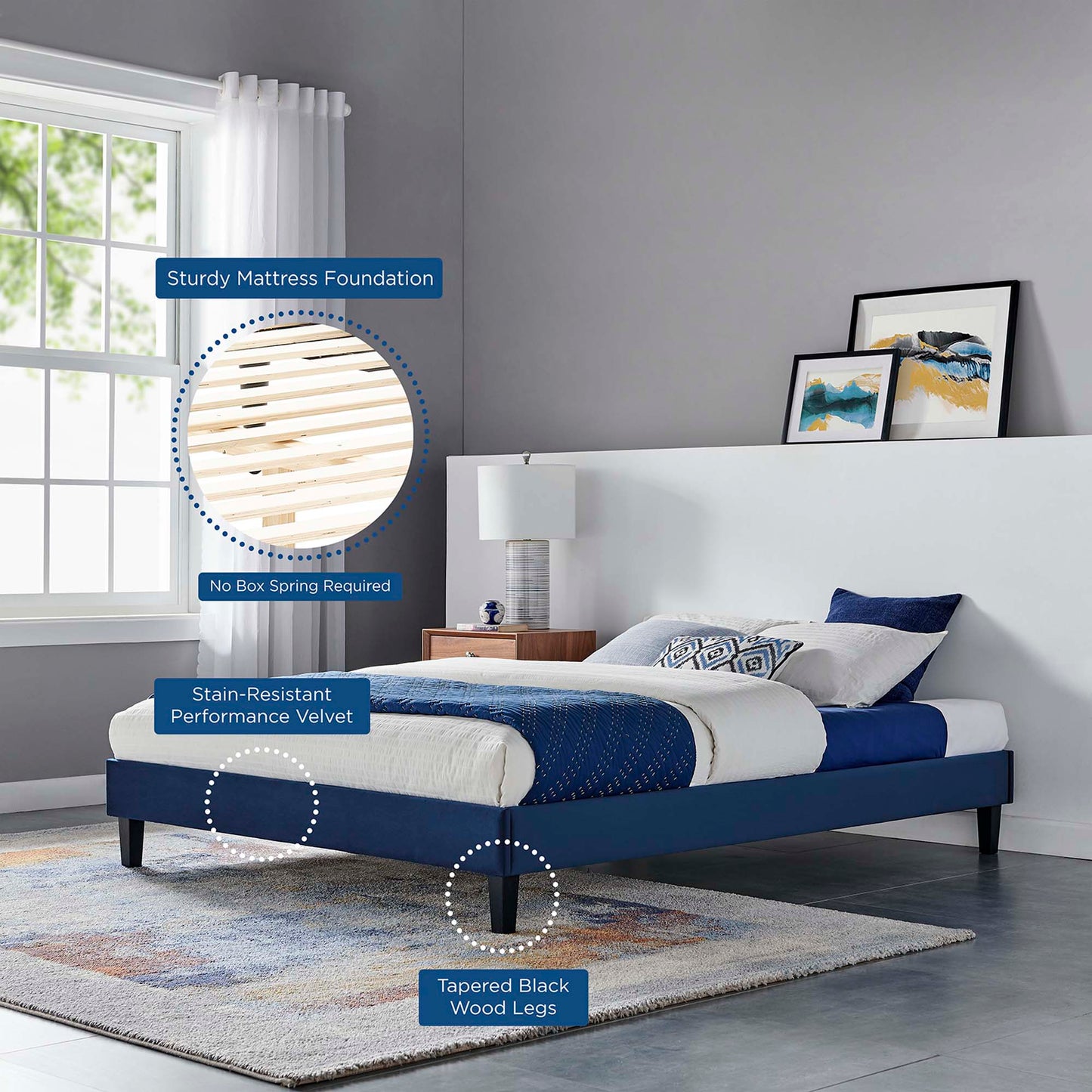 Reign Performance Velvet Full Platform Bed Frame by Modway MOD-6265-NAV
