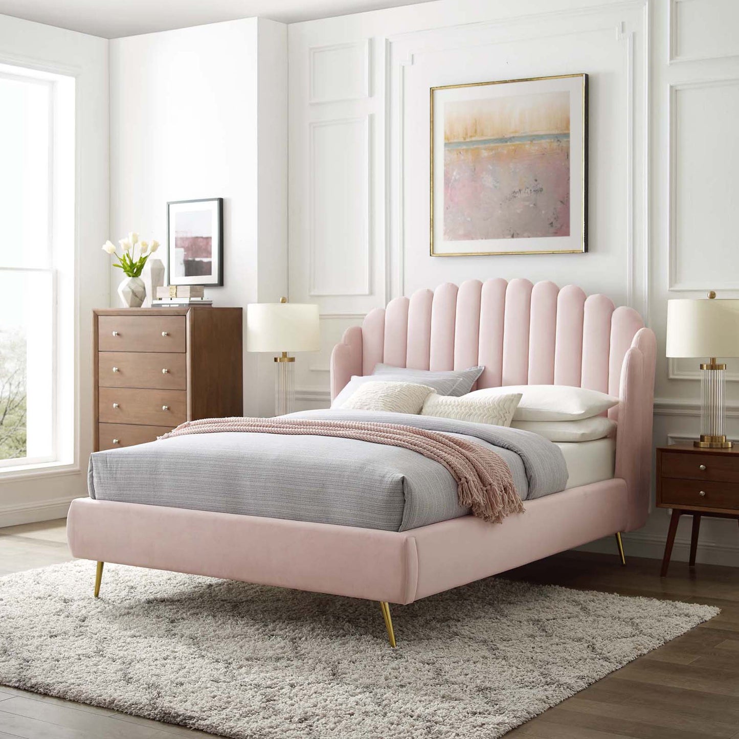 Lana Performance Velvet Queen Wingback Platform Bed by Modway