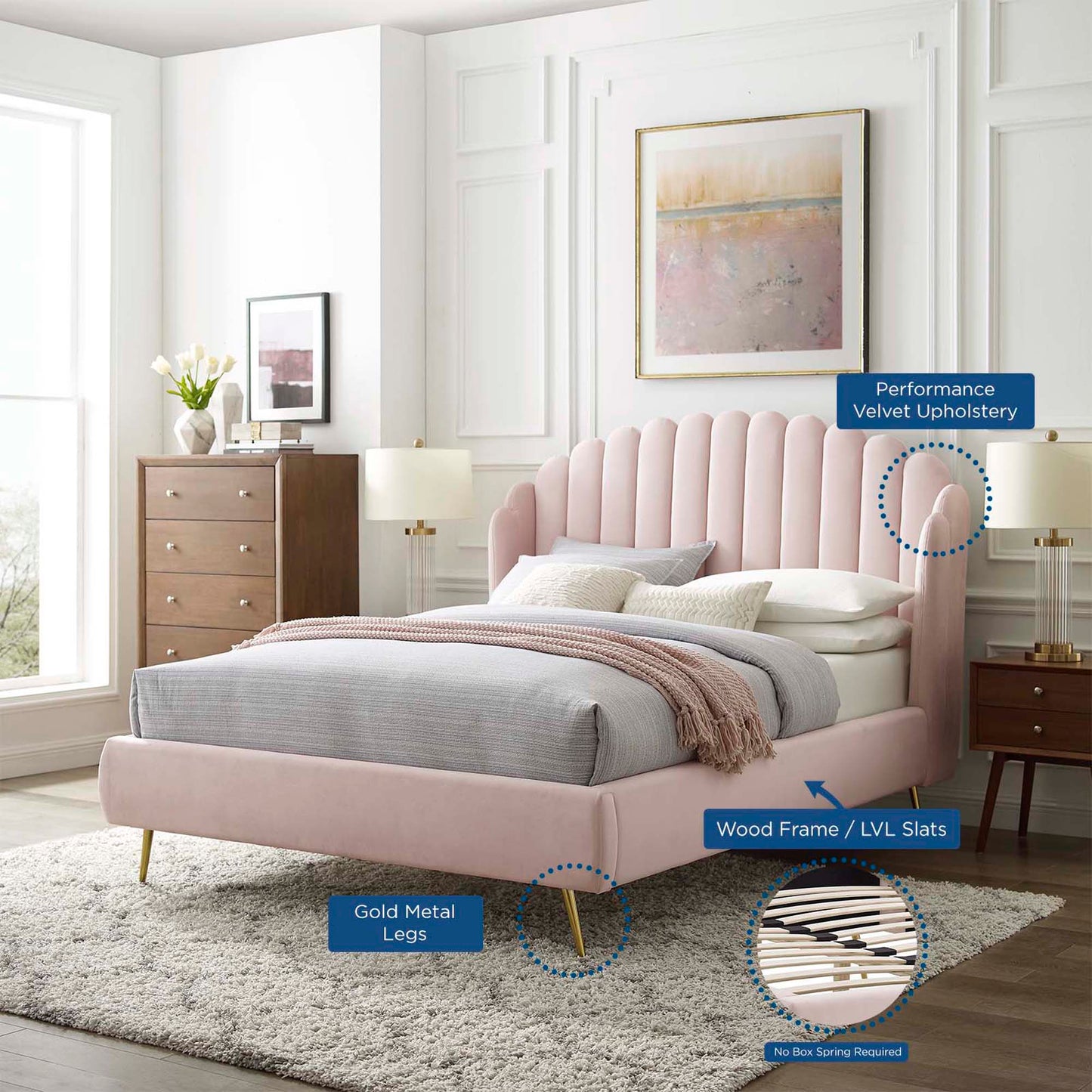 Lana Performance Velvet Queen Wingback Platform Bed by Modway